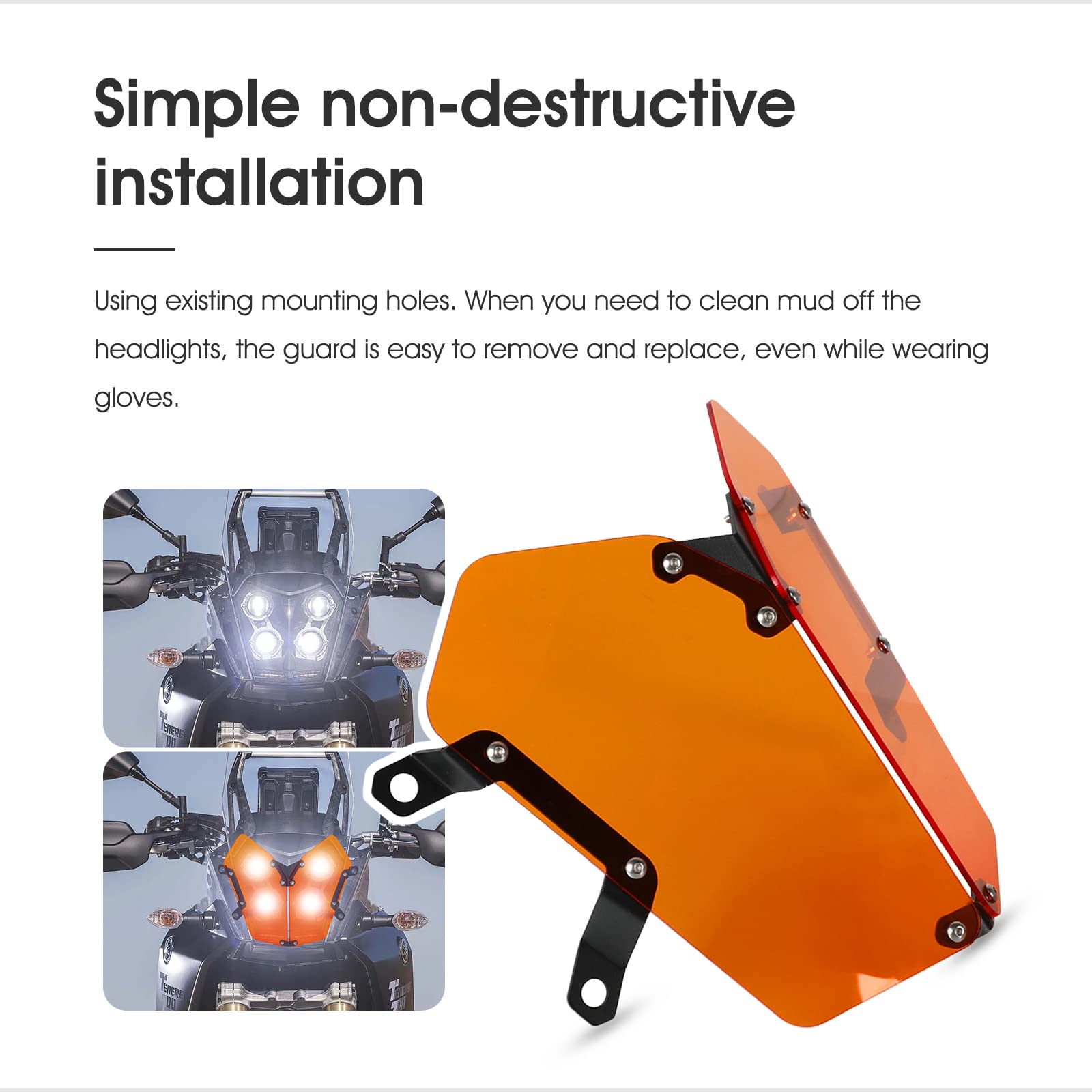 Tenere 700 Motorcycle Headlight Grill Guard - Durable Protective Cover for Yamaha Tenere 700/XTZ700/XTZ690/T7 (2019-2023) - Orange - Perfect for Off-Road Adventures & Trail Riding Protection