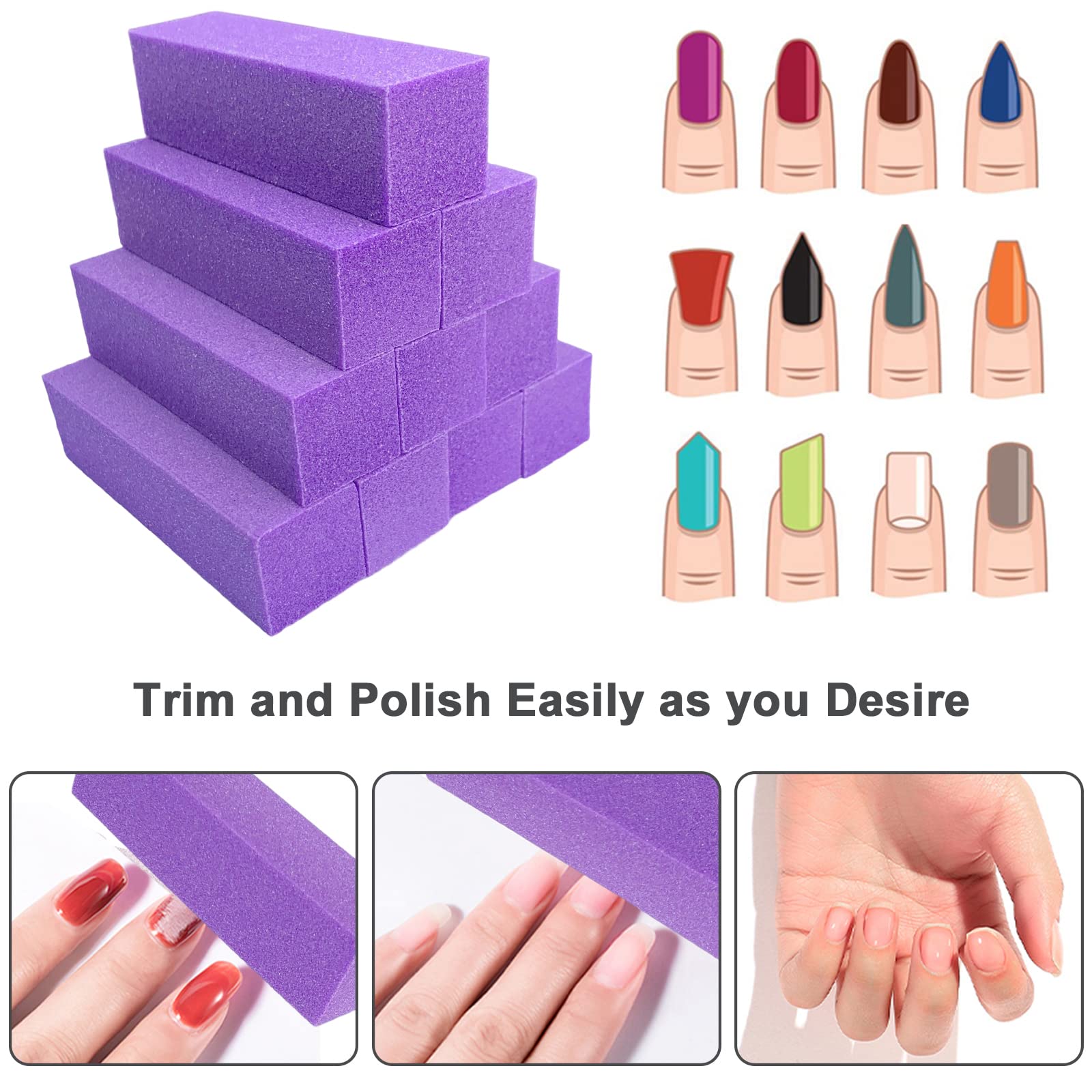 10 Pcs Professional Nail Buffer Blocks for Acrylic & Natural Nails - 4 Sided Sanding Buffers for Gel Nails, Manicure & Pedicure, Nail Shine & Polishing Kit with Medium Grit (Purple) - Perfect for Salon, Home & Travel Nail Care