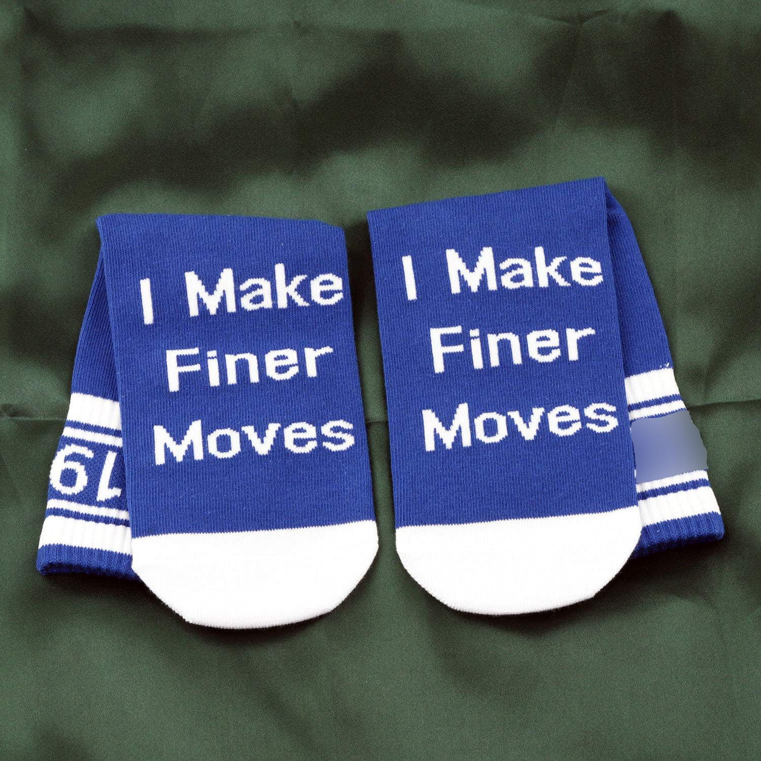 JXGZSO 2 Pairs Sorority Socks - Blue 'I Make Finer Moves' Greek Letter Socks | Perfect Sorority Sister Gift for College, Sisterhood Events & Matching Outfits