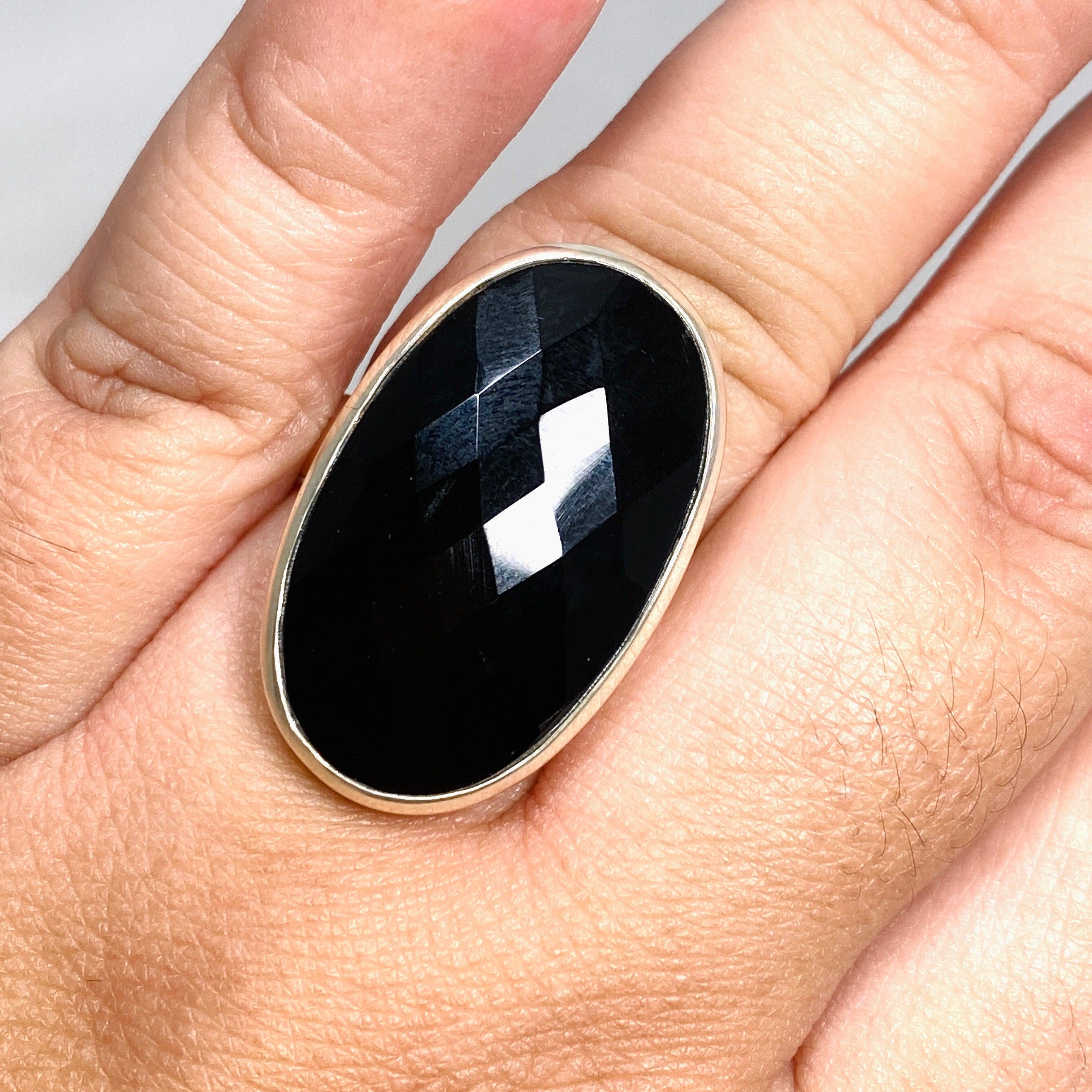 Onyx Faceted Oval Ring Size 11 - Elegant Black Gemstone Jewelry for Women, Perfect for Weddings, Parties & Special Occasions