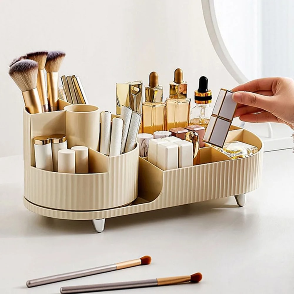 Stylish Pleated Makeup Organizer for Vanity Desk - Perfect for Cosmetic Storage & Beauty Essentials Organization | Ideal for Bedroom, Bathroom & Travel