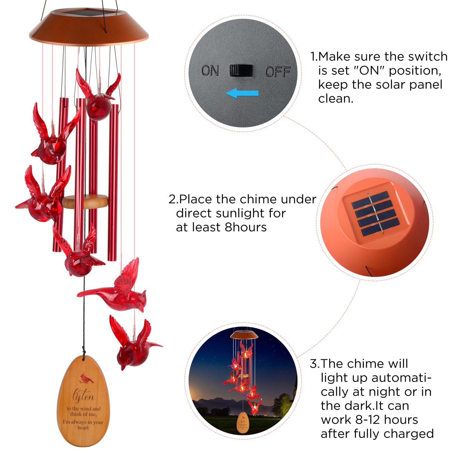 Cardinal Wind Chimes - Handcrafted Outdoor Decor with Red Bird Design | Perfect Mother's Day Gift, Birthday Present for Women & Grandma | Ideal Gardening, Memorial & Sympathy Gift | Creates Soothing Sounds for Porch, Garden & Patio