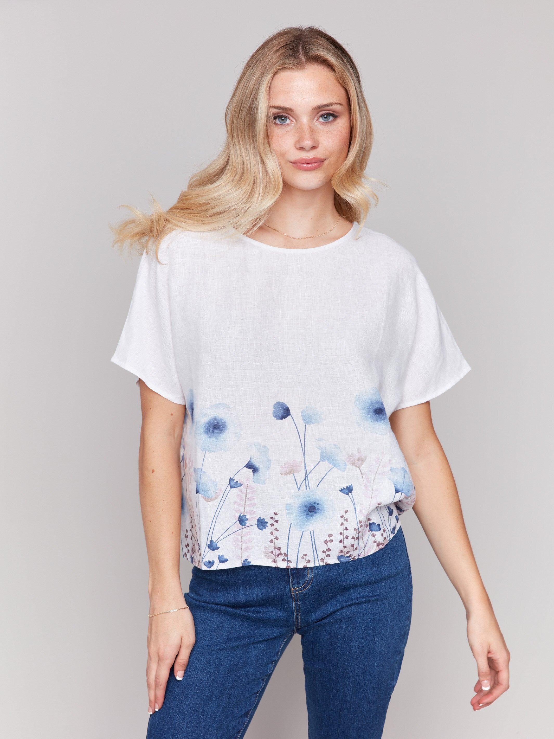 Printed Linen Dolman Top Women's Casual Loose Fit Tunic Blouse - Perfect for Summer Outfits, Beach Wear & Boho Style Fashion