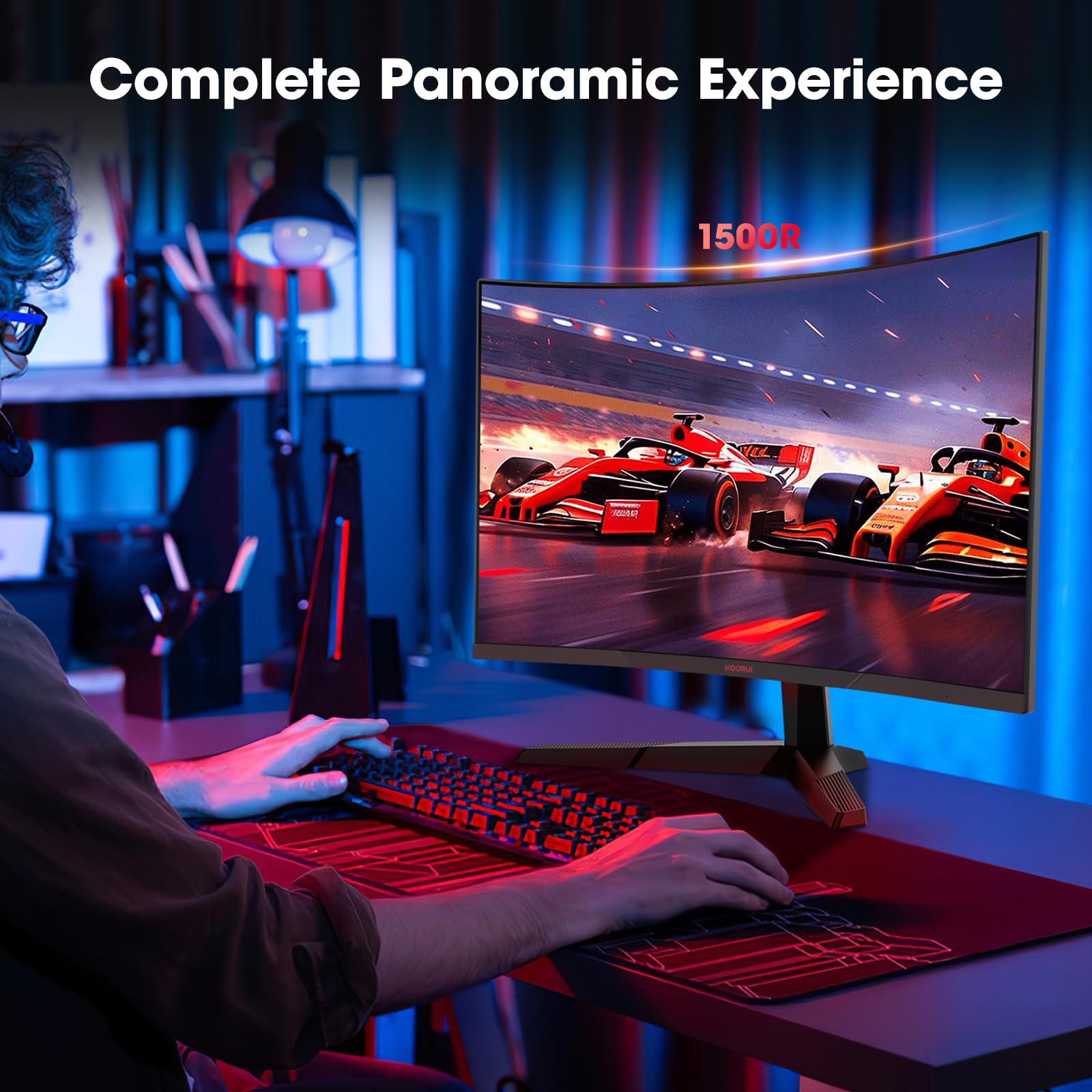 KOORUI 27 Inch Curved Gaming Monitor - QHD 2560x1440, 180Hz Refresh Rate, 1ms Response Time, AMD FreeSync, HDR10, VESA Mount, DisplayPort & HDMI Ports - Perfect for Esports, PC Gaming, and Home Office Setup