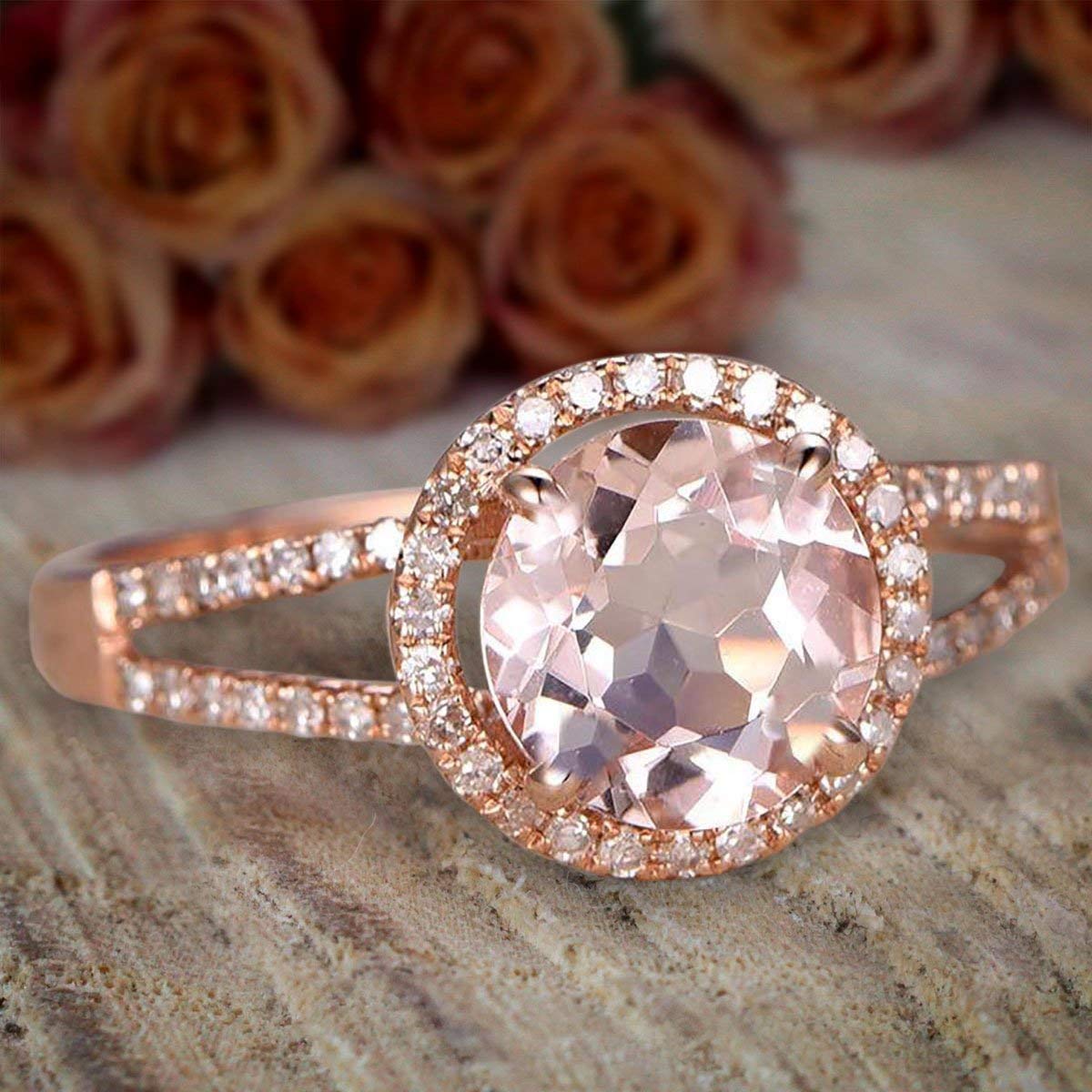 1.50 Carat Morganite & Diamond Halo Engagement Ring in 18K Gold Plating - Vintage Inspired Bridal Jewelry for Proposals, Anniversaries & Special Occasions