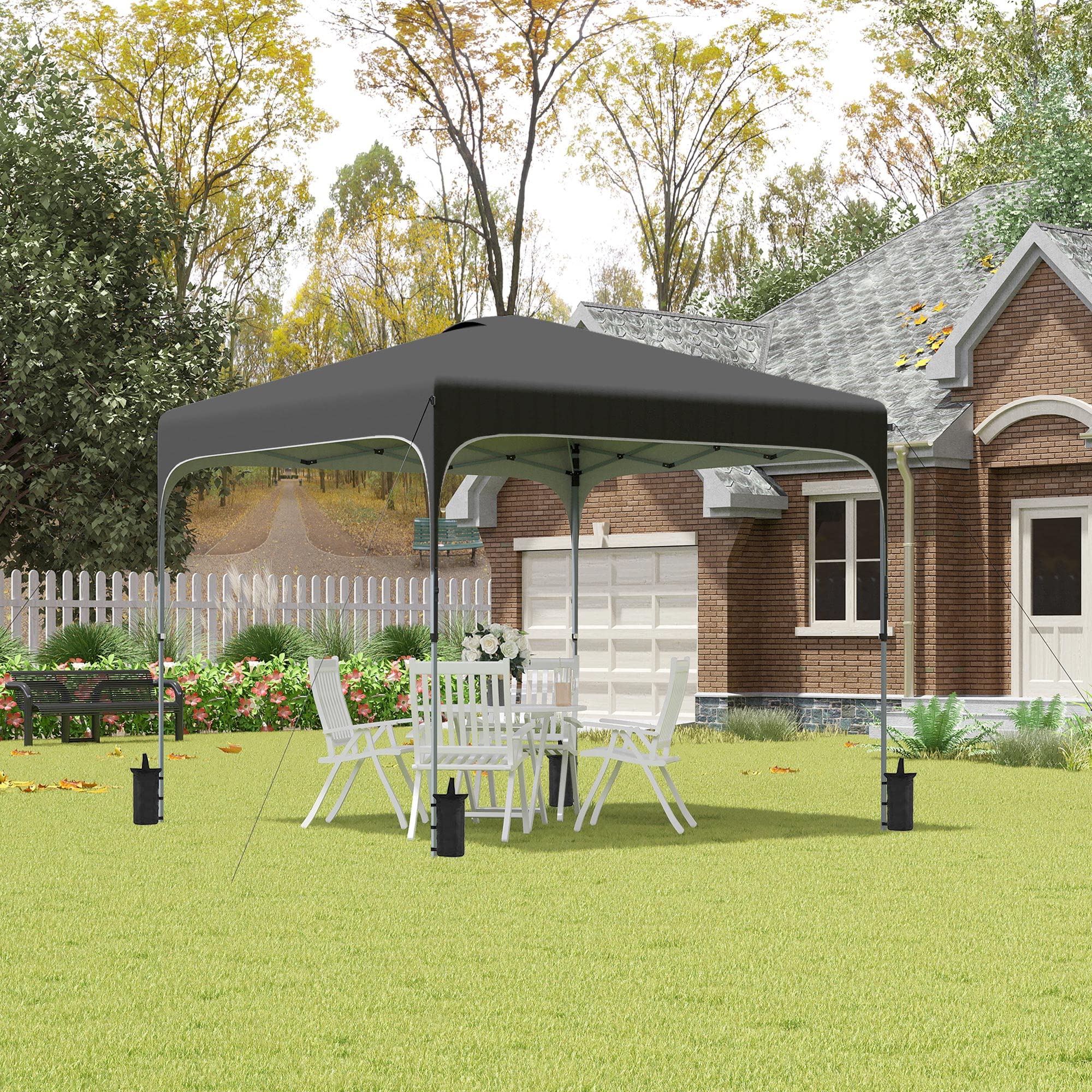 Outsunny 8' x 8' Pop Up Canopy Tent with Wheeled Carry Bag & 4 Sand Bags - Instant Sun Shelter for Outdoor Parties, Camping, Beach, Backyard, Garden & Patio - Adjustable Height Black Canopy Tent