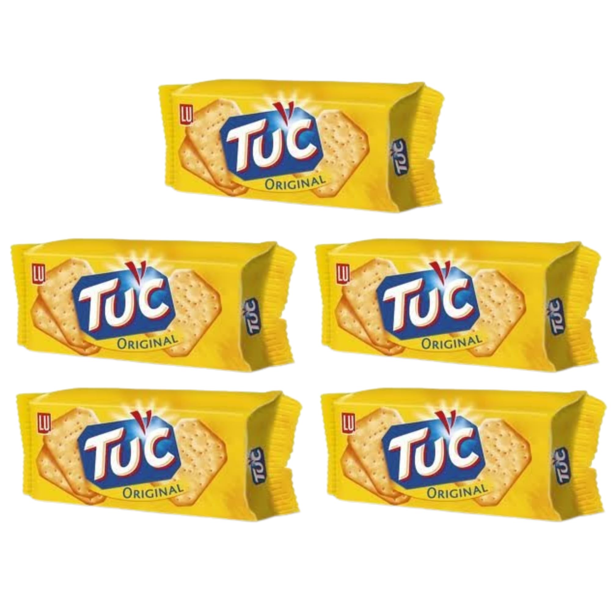 Jacobs Tuc Original Flavor Snack Crackers - 5 Pack (100g Each) | Crunchy & Delicious for Lunchboxes, Office Snacks & Party Platters