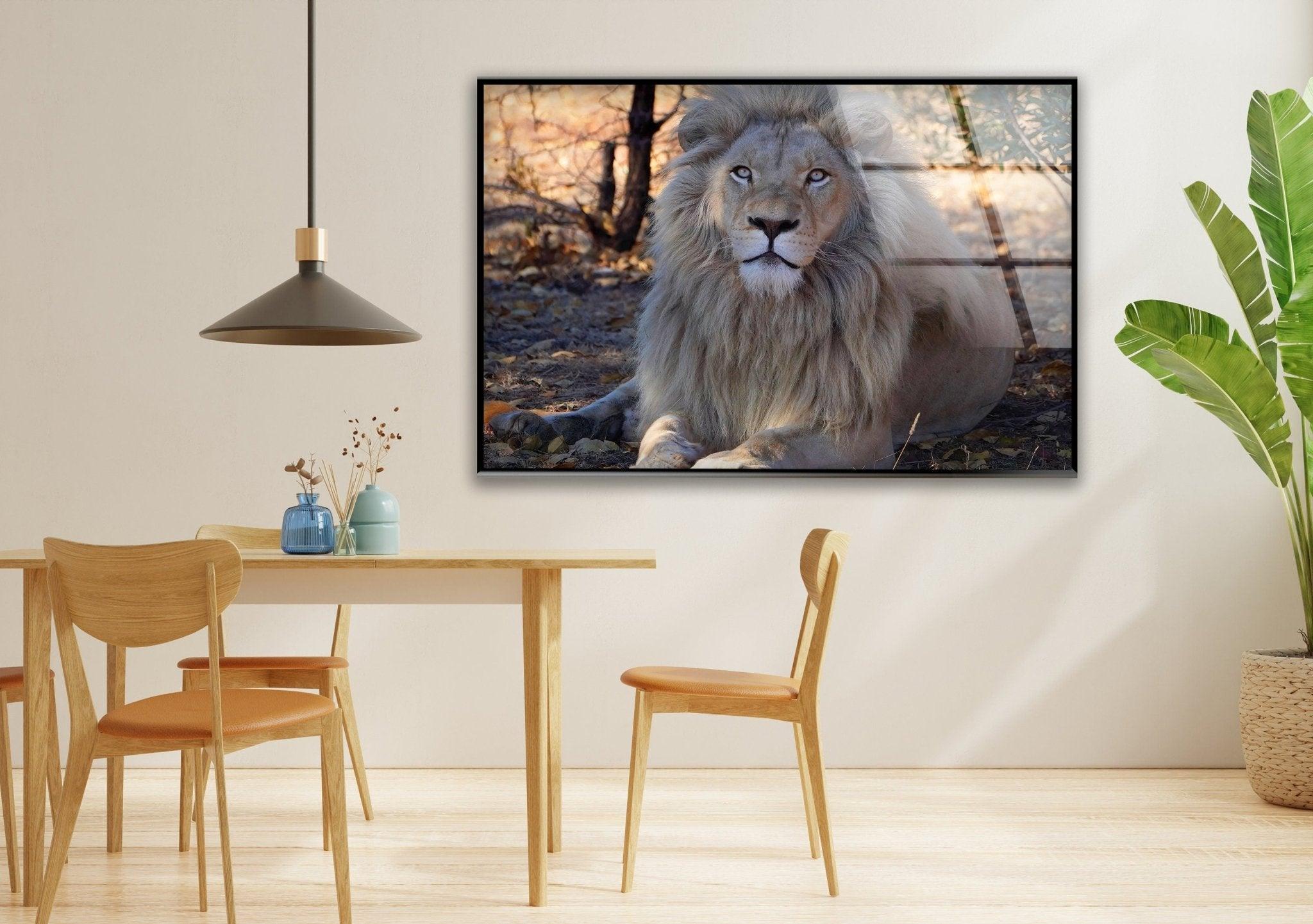 Barbary Lion Glass Wall Art - Handcrafted Modern Home Decor for Living Room, Bedroom & Office - Stunning Wildlife Animal Artwork for Wall Display