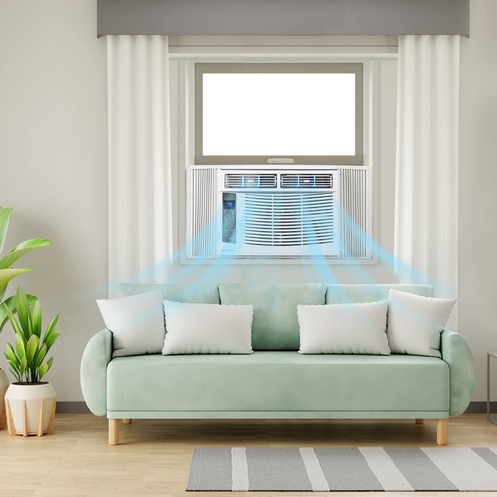 Bonnlo 6000 BTU Smart WiFi Window Air Conditioner - Energy Efficient Cooling for Rooms Up to 250 Sq.Ft - Remote Control & Timer - 115V White - Perfect for Bedrooms, Home Offices & Small Apartments