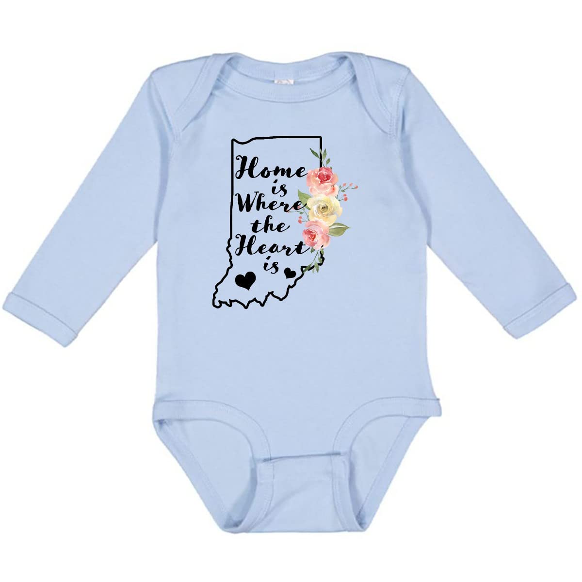 Inktastic Indiana Home Is Where the Heart Is Watercolor Long Sleeve Baby Bodysuit - Soft Cotton Creeper for Newborns & Infants - Perfect for Family Photos, Holidays & Everyday Wear
