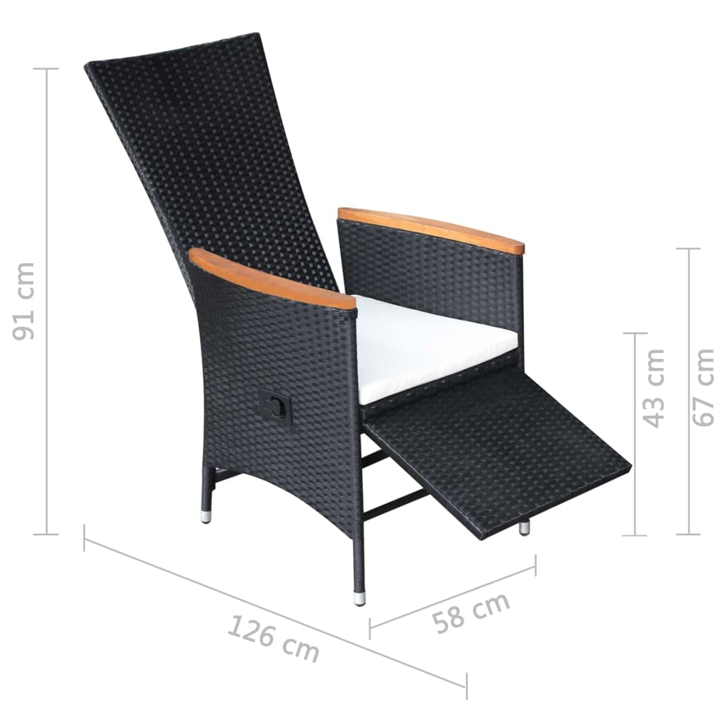 2-Piece Black Poly Rattan Reclining Patio Chairs Set with Cushions - Outdoor Lounge Chairs for Garden, Lawn, Deck, Backyard, Poolside & Balcony - Perfect for Relaxing, Sunbathing and Entertaining Guests