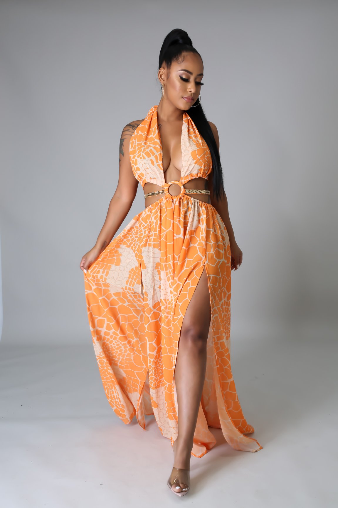 Tulum Vacation Maxi Dress in Peach & Orange - Perfect for Beach Getaways, Summer Outings, and Boho Chic Style