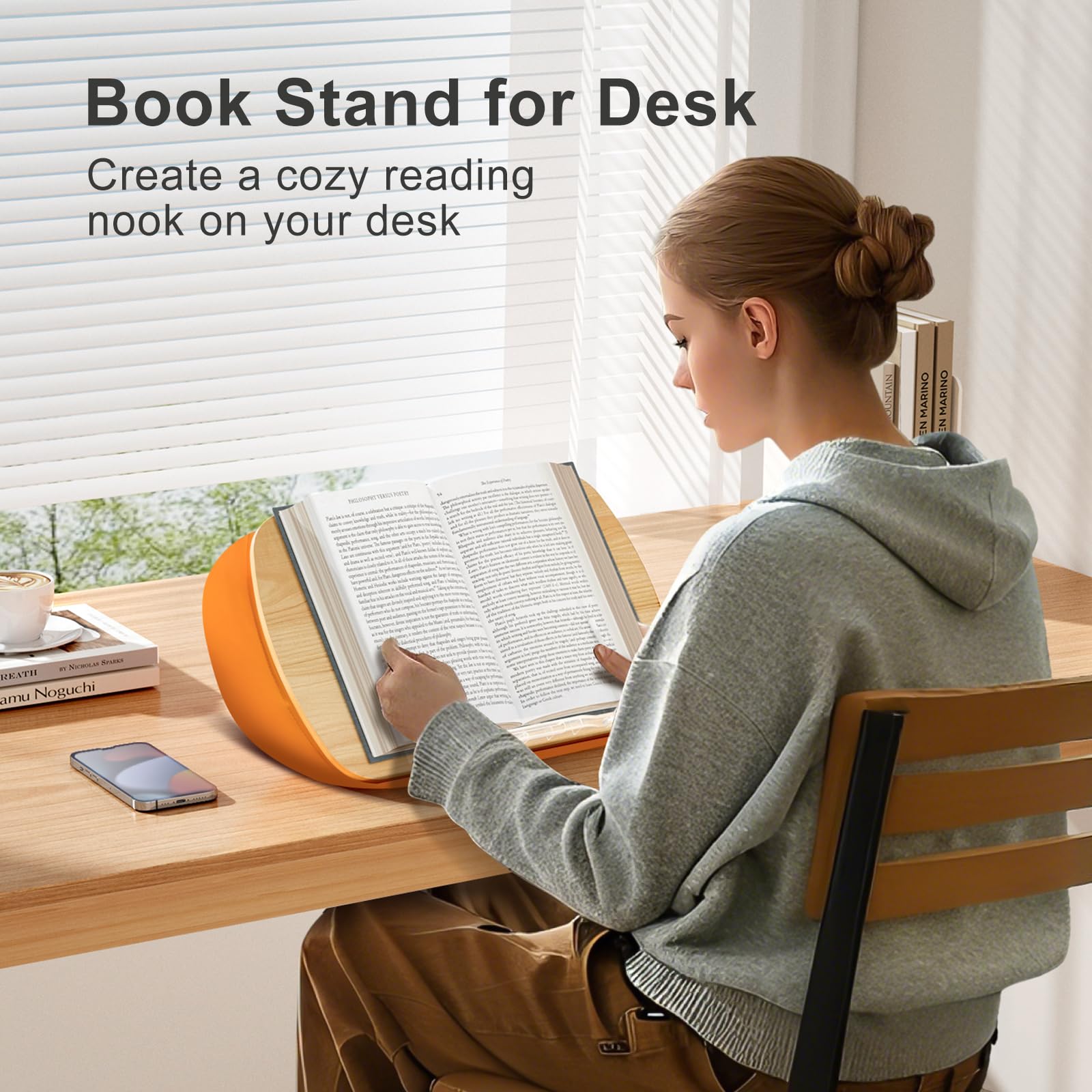 Ergonov Adjustable Book Stand & Reading Pillow for Kindle, iPad, Tablet - Comfortable Beanbag Base for Bed, Desk, Sofa - Reduces Neck Strain - Perfect Gift for Book Lovers (Orange) - Ideal for Cozy Reading, Studying, and Relaxing at Home