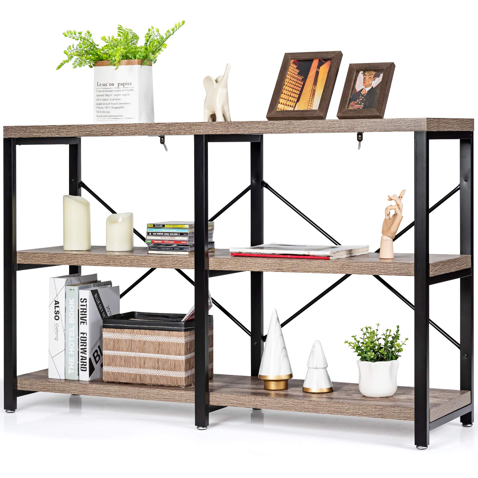 Giantex 3-Tier Industrial Console Table - Narrow Sofa Side Table with Storage Shelves & Metal Frame, Entryway Hallway Table for Living Room, Foyer, TV Stand & Bookshelf - Perfect for Small Spaces & Home Organization