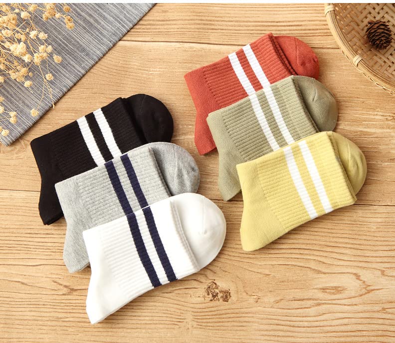 6 Pairs Women's Cotton Striped Athletic Crew Socks - Breathable Comfort for Running, Gym & Daily Wear - All Season Fashion Socks for Workouts, Sports & Casual Outfits