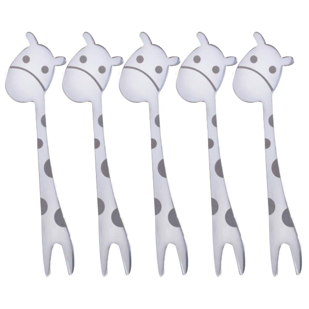 Cabilock 5-Piece Stainless Steel Cartoon Animal Fruit Forks - Cute Salad Tableware for Parties, Picnics, and Kids' Snacks