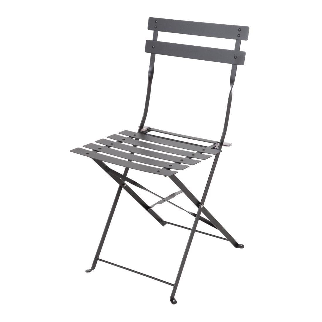 Bolero Black Pavement Style Steel Folding Chairs - Set of 2, Heavy Duty Metal Folding Chairs for Outdoor Events, Weddings, Parties & Camping - Portable & Space Saving