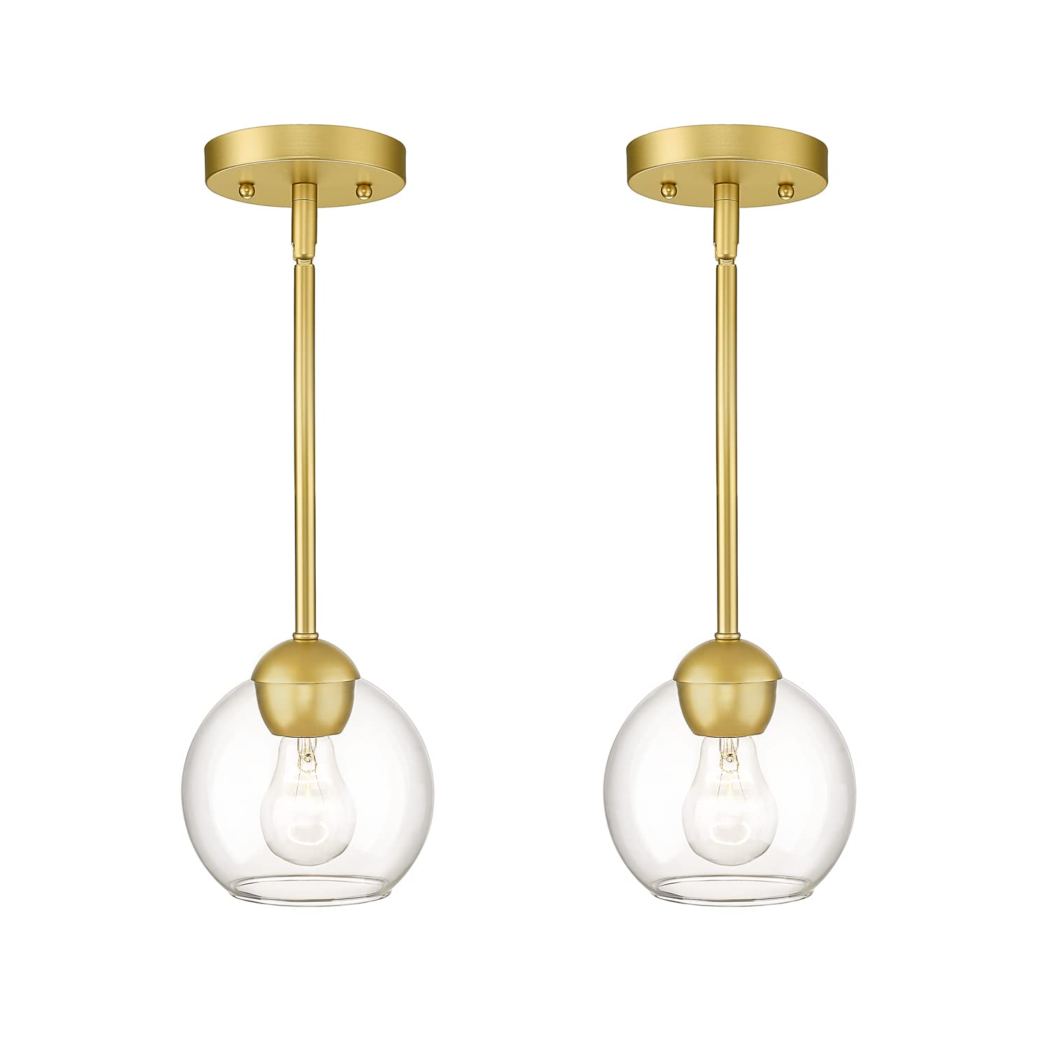 Modern Gold Pendant Light Fixtures with Clear Glass - 2 Pack PL114-GD-2PK for Kitchen Island, Dining Room, Bedroom, Hallway & Bathroom | Stylish Globe Lighting for Home Decor & Interior Design
