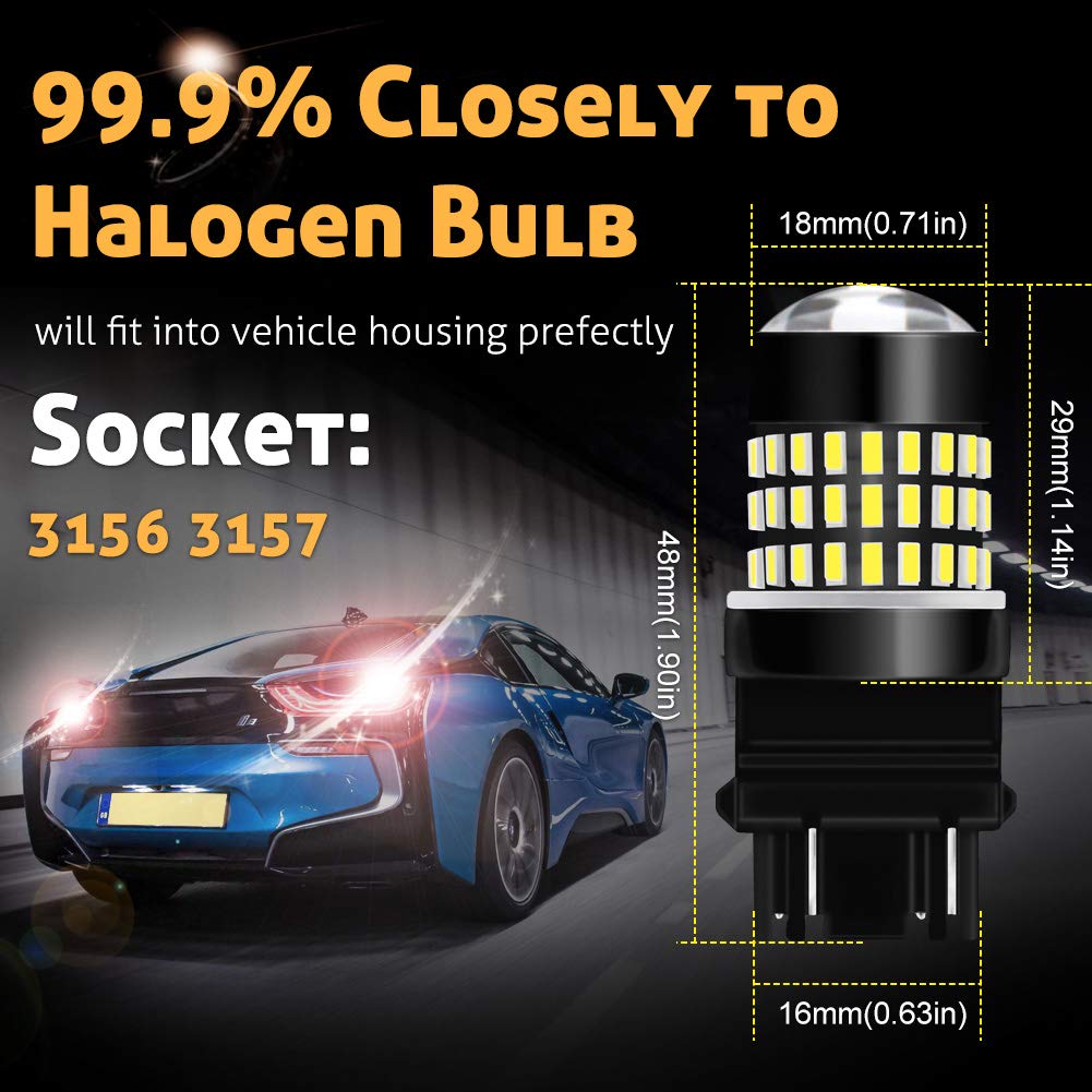 3157 3156 3057 4157 LED Bulbs - Xenon White 1800LM Super Bright 3014 SMD Chipsets with Projector Lens | Reverse Lights, Brake Lights, Tail Lights for Cars, Trucks, SUVs | 12-24V DC (2-Pack) - Perfect for Night Driving & Enhanced Safety