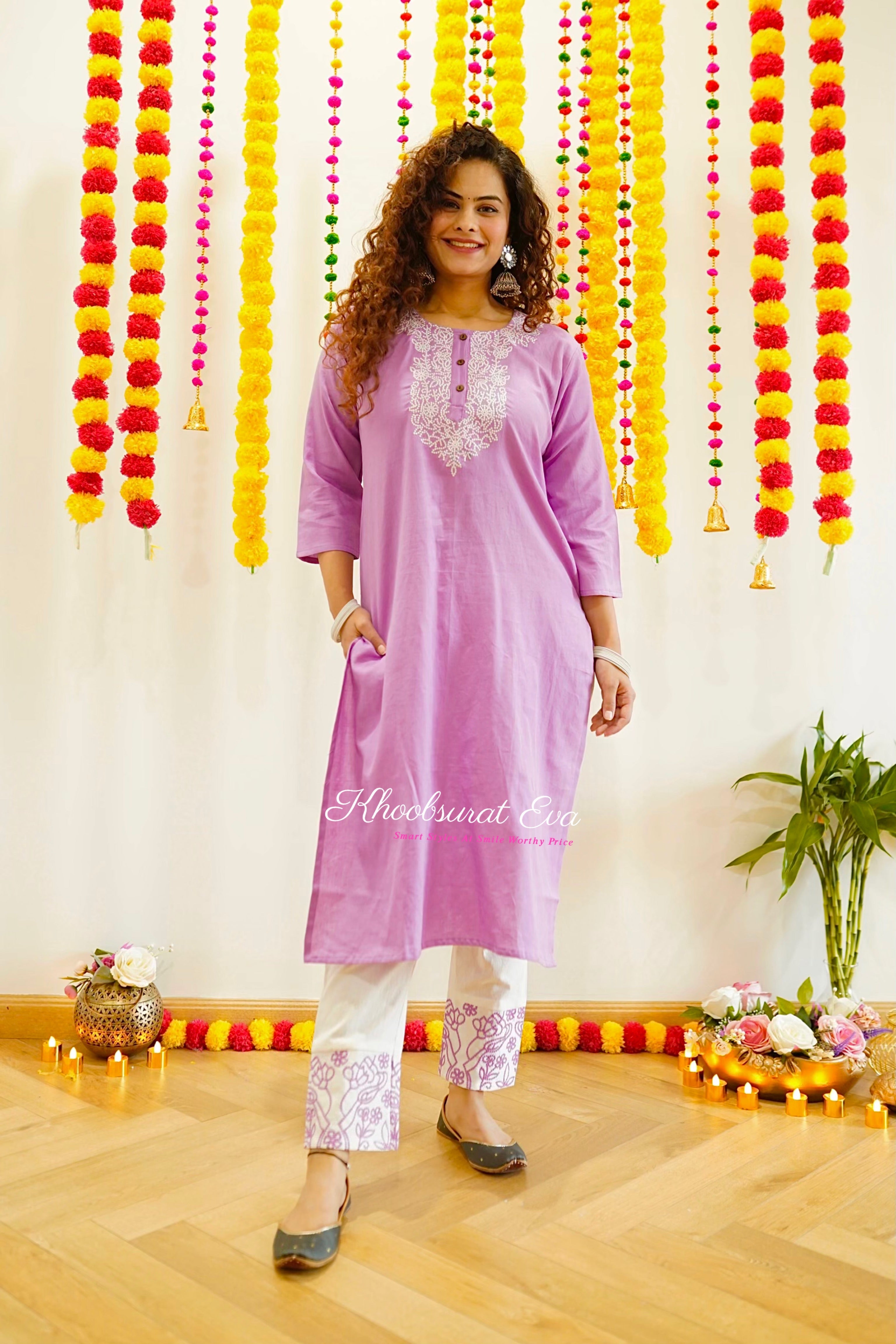 Stylish Purple and White Embroidered Kurta Set for Women | Traditional Indian Ethnic Wear | Perfect for Festivals, Weddings & Special Occasions