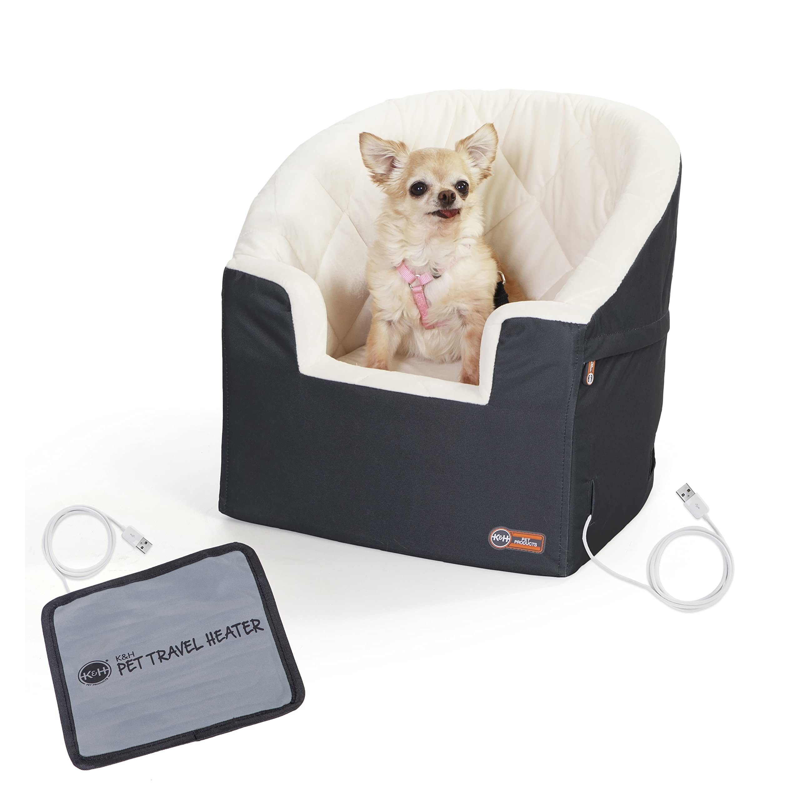 K&H Dog Car Seat Booster with Safety Belt for Small & Medium Dogs - Travel Comfort