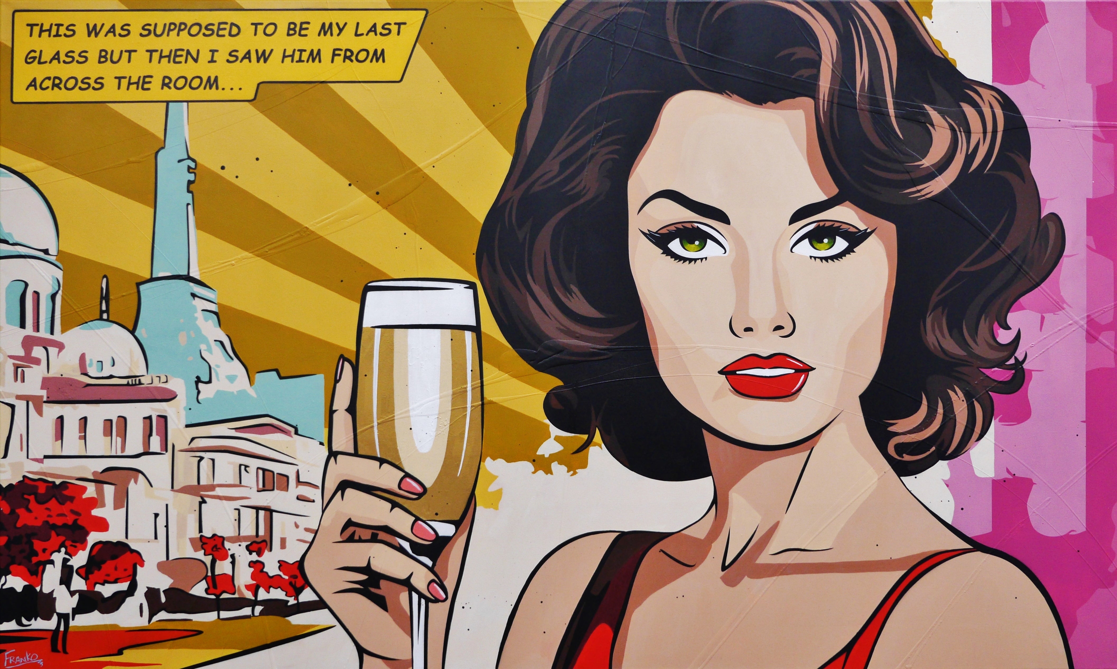 200cm x 120cm Romantic Textured Classic Pop Art Painting - My Last Glass - Perfect for Living Room, Bedroom & Office Wall Decor
