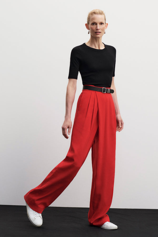 Conway Pant Eco Sateen Women's Trousers - Maraschino Red High-Waisted Work Pants for Office & Business Casual Wear