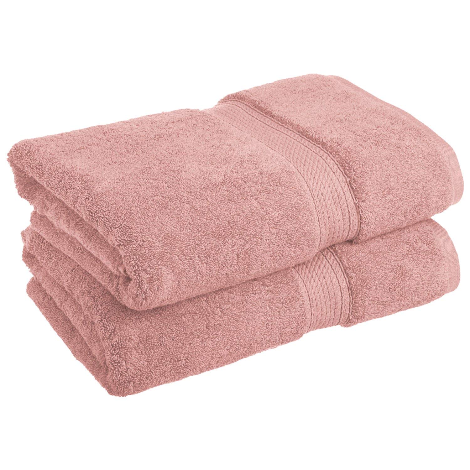 2-Piece Super Absorbent 100% Cotton Bath Towel Set - Machine Washable, Tea Rose Color - Soft & Luxurious for Spa, Bathroom & Beach Use
