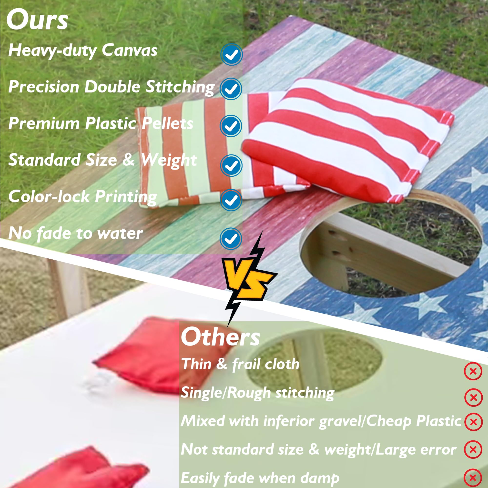 Professional Regulation Cornhole Bags Set of 8 - Weather Resistant Bean Bags for Corn Hole Game - Perfect for Backyard Parties, Tailgating & Outdoor Family Fun