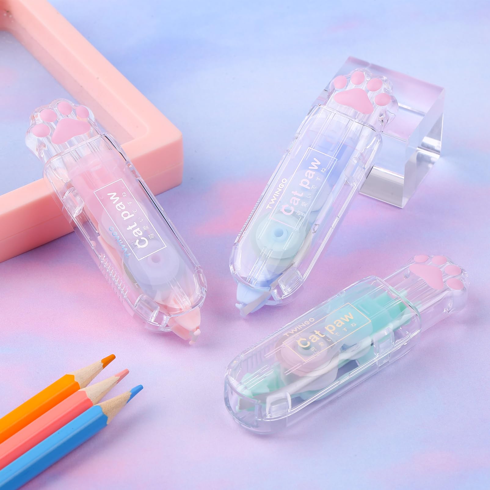 3 Pack White Out Correction Tape - Cute Retractable Eraser Tape with Kawaii Cat Paw Design for School, Office & Homework - Perfect for Students, Teachers & Cat Lovers (Great for Exams, Notes & Document Editing)