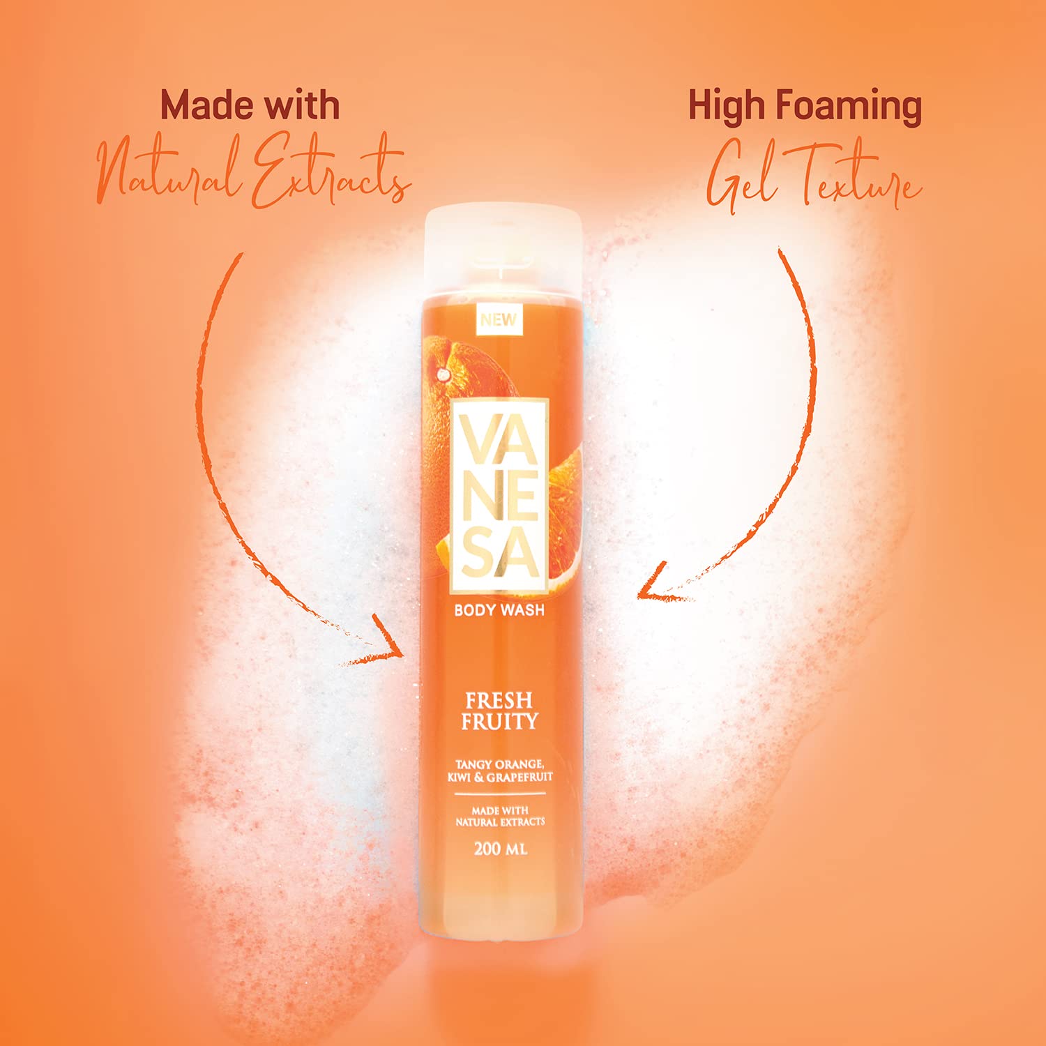 VANESA Fresh Fruit Scented Body Wash - 200ML Each (Pack of 2) | Natural Fruit Aroma | Gentle Moisturizing Shower Gel for Women & Men | Perfect for Daily Use, Gym & Post-Workout Refreshment