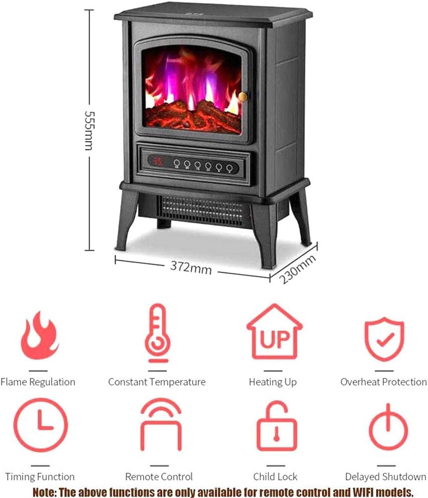 Electric Fireplace Heater with Wood Burning LED Flame - Freestanding, Recessed & Wall Mounted - Remote Control - Perfect for Living Room, Bedroom & Office Warmth