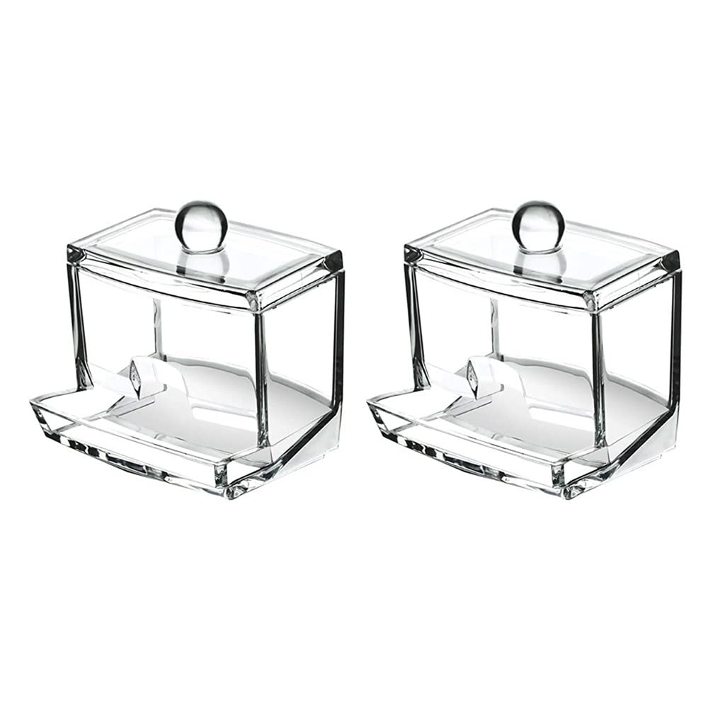 Clear Plastic Bathroom Storage Jar with Lid - Cotton Swab Holder, Makeup Organizer, Buds Ball Dispenser for Countertop (2-Pack) - Perfect for Bathroom Vanity, Makeup Table & Home Organization