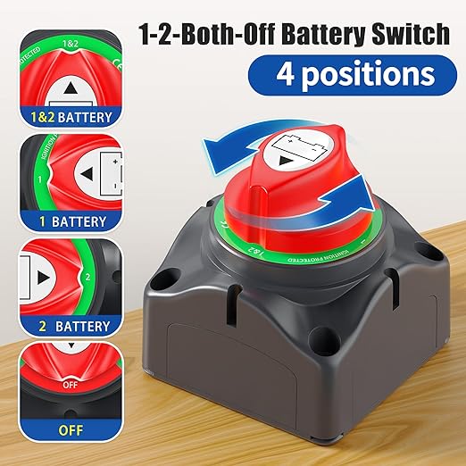 Heavy Duty 12V 48V 200A Waterproof Battery Disconnect Switch - Dual Battery Kill Isolator for Marine, Boat, Car, RV, ATV, UTV - Perfect for Off-Road Adventures and Vehicle Maintenance