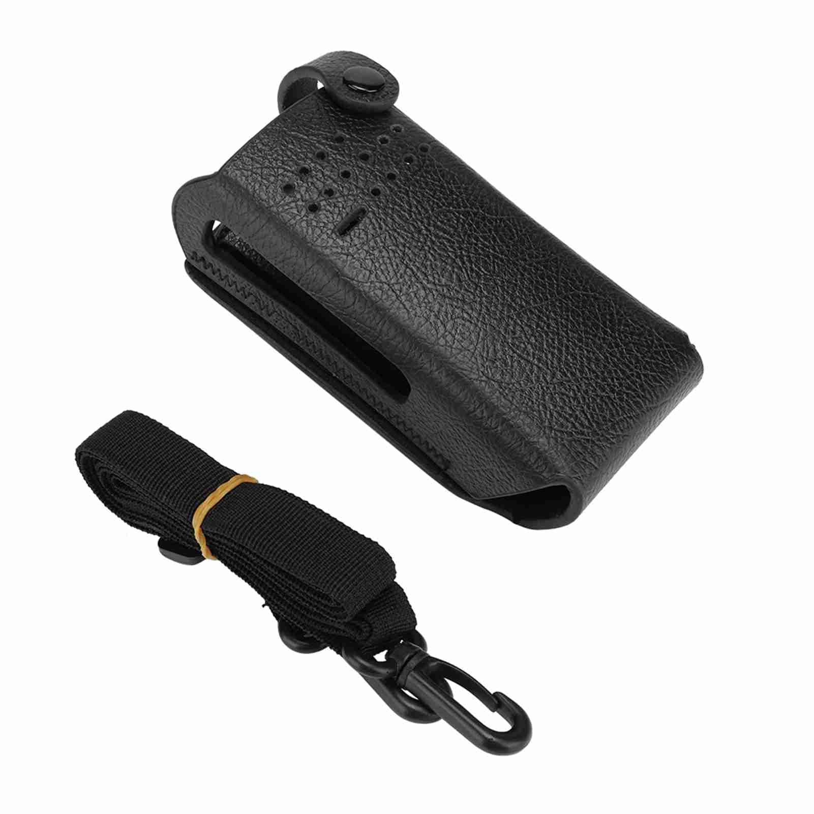 Premium Hard PU Leather Two-Way Radio Holster with Hook Clip & Adjustable Shoulder Strap - Protective Carrying Case for Motorola GP328D - Ideal for Construction, Security & Outdoor Work