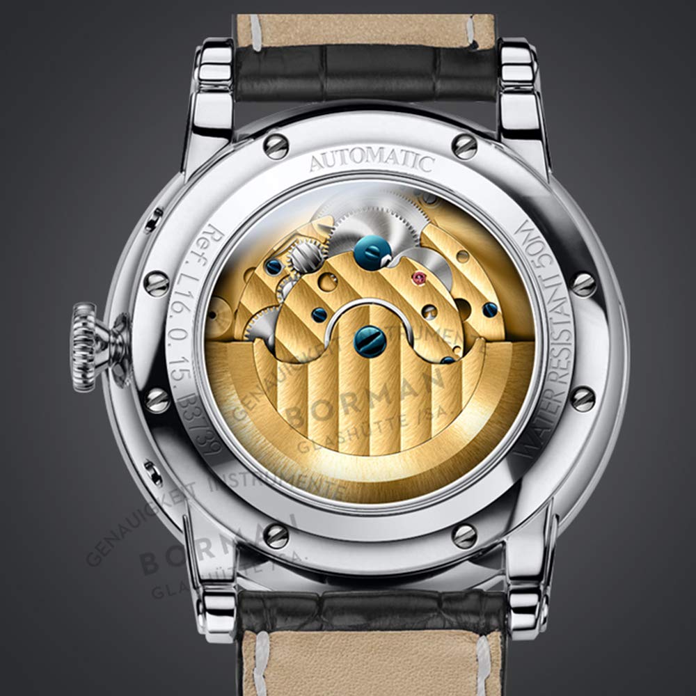 BORMAN Men's Automatic Mechanical Watch - Luxury Business Dress Wristwatch with Self-Wind, 50M Waterproof, Month/Week/Date/24H Display - Perfect for Office, Formal Events & Everyday Wear