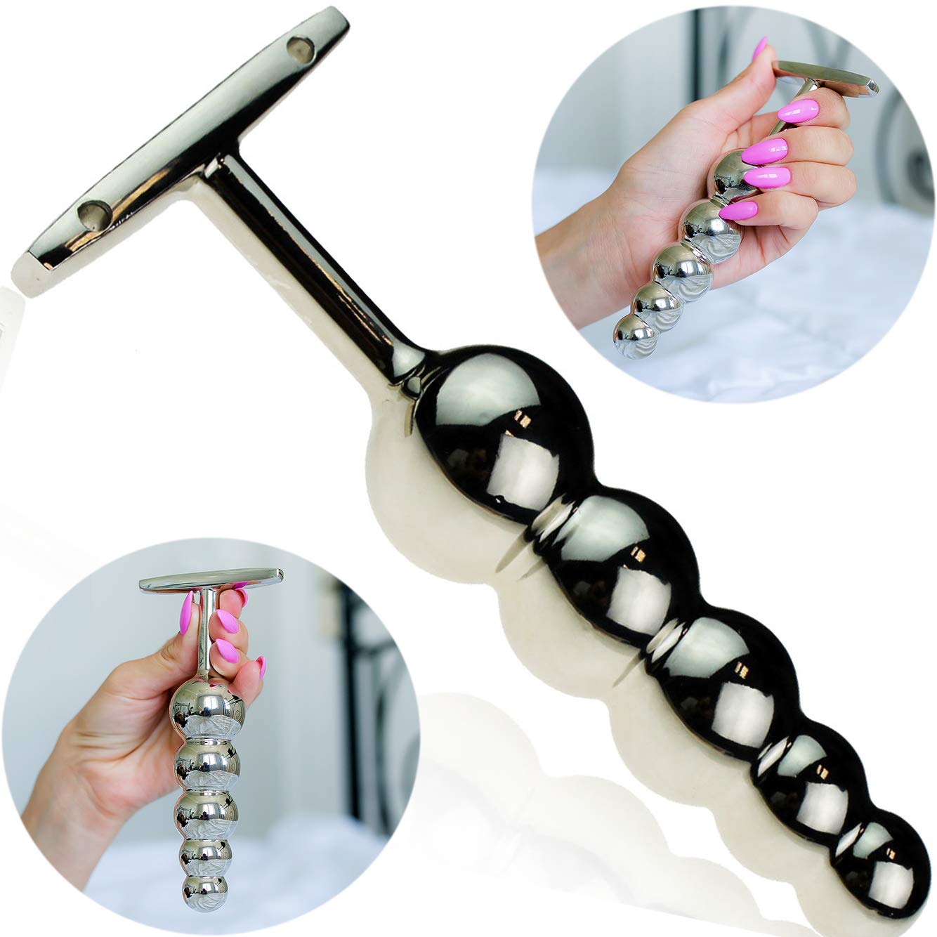 Stainless Steel Anal Plug with 5 Beads - 15cm Length & 2-3.3cm Diameter - Unisex Beginner Sex Toy for Men & Women - Temperature Sensitive (Hot/Cold) - Perfect for Solo Play, Couples & BDSM Exploration