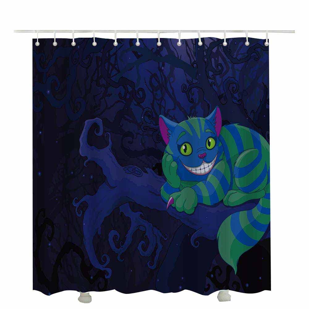 Cheshire Cat Shower Curtain - 72x84 Inch Bathroom Decor with Hooks | Whimsical Alice in Wonderland Cartoon Fabric Bath Curtain for Kids & Adults | Perfect for Themed Bathrooms, Fantasy Decor, and Gift Ideas