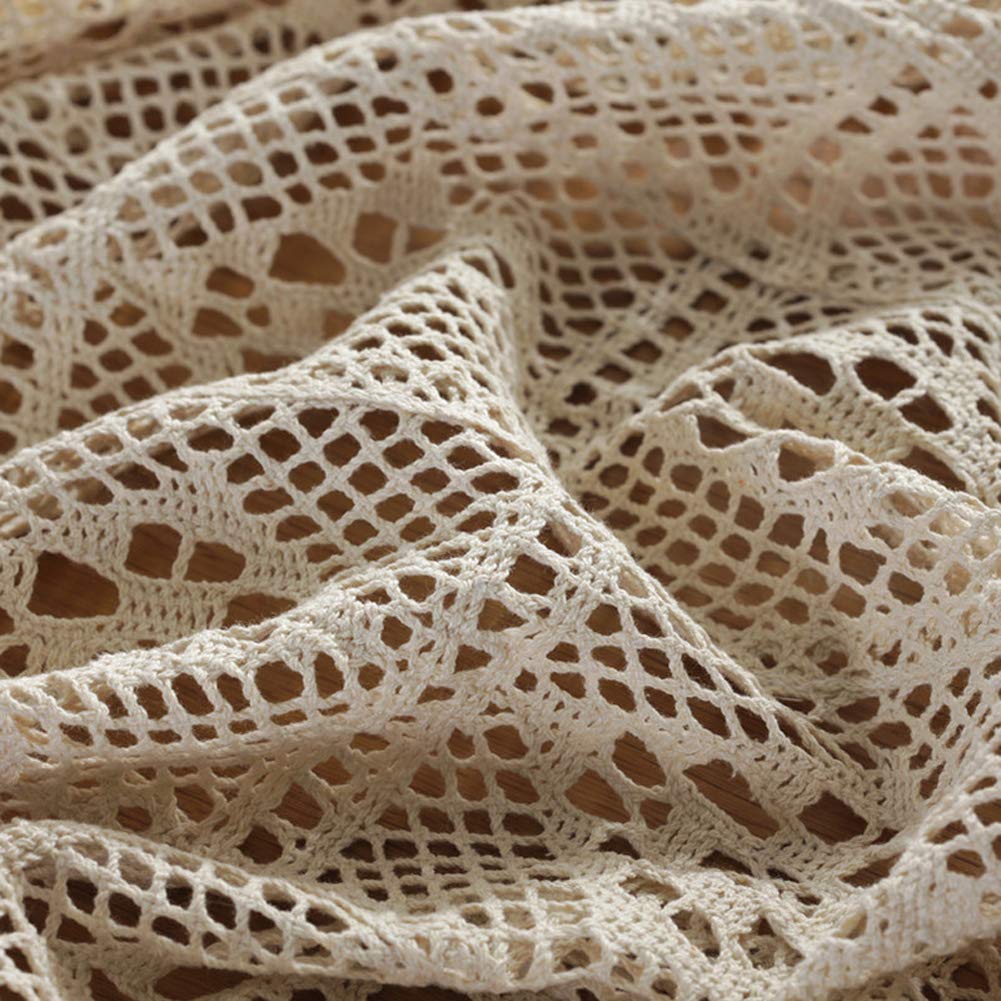 Handmade Cotton Crochet Lace Tablecloth - 55 x 55 Inch Beige Square Table Cover for Buffet, Dining Table, Wedding & Party Decor | Dust-Proof & Elegant for Holiday Dinners, Banquets & Home Decor