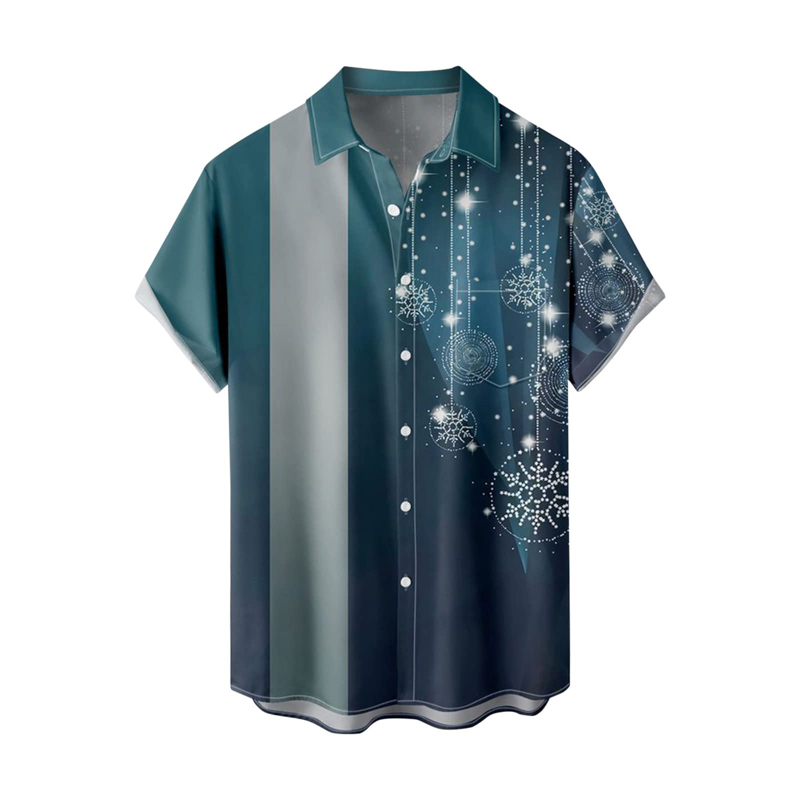 Men's Christmas Hawaiian Shirt - Relaxed Fit Short Sleeve Button Down Shirt with Santa & Reindeer Print - Holiday Party, Family Gathering, Office Christmas Party, Gift for Dad, Husband, Son