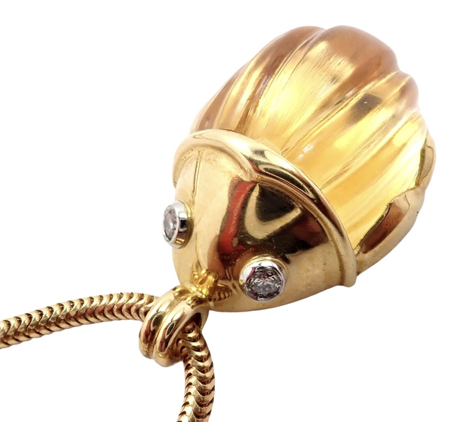 Tiffany & Co Platinum 18k Gold Carved Citrine Diamond Scarab Necklace - Vintage Luxury Jewelry for Women, Perfect for Weddings, Anniversaries & Special Occasions