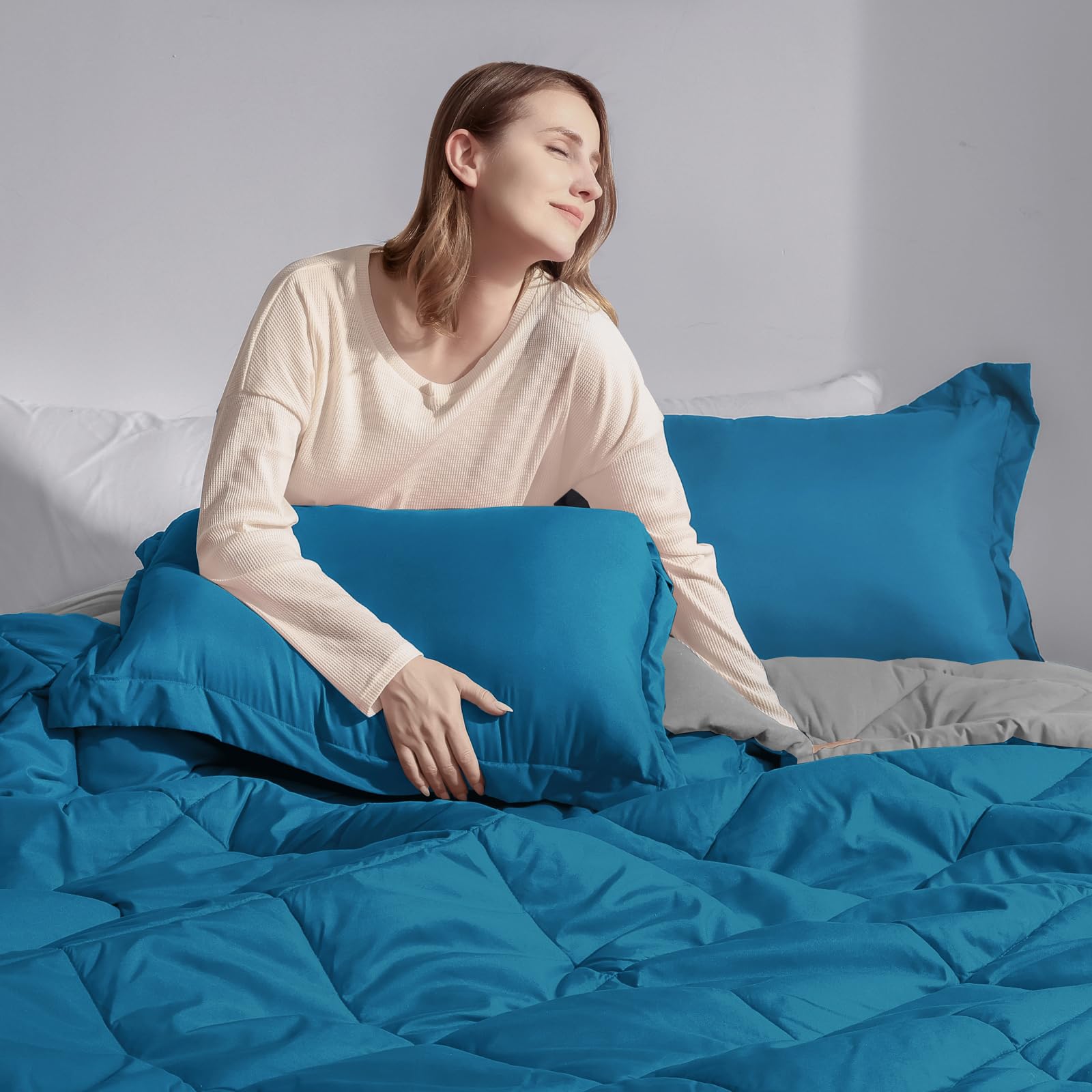Basic Beyond Twin Comforter Set - Reversible All-Season Blue & Charcoal Gray Bedding (66