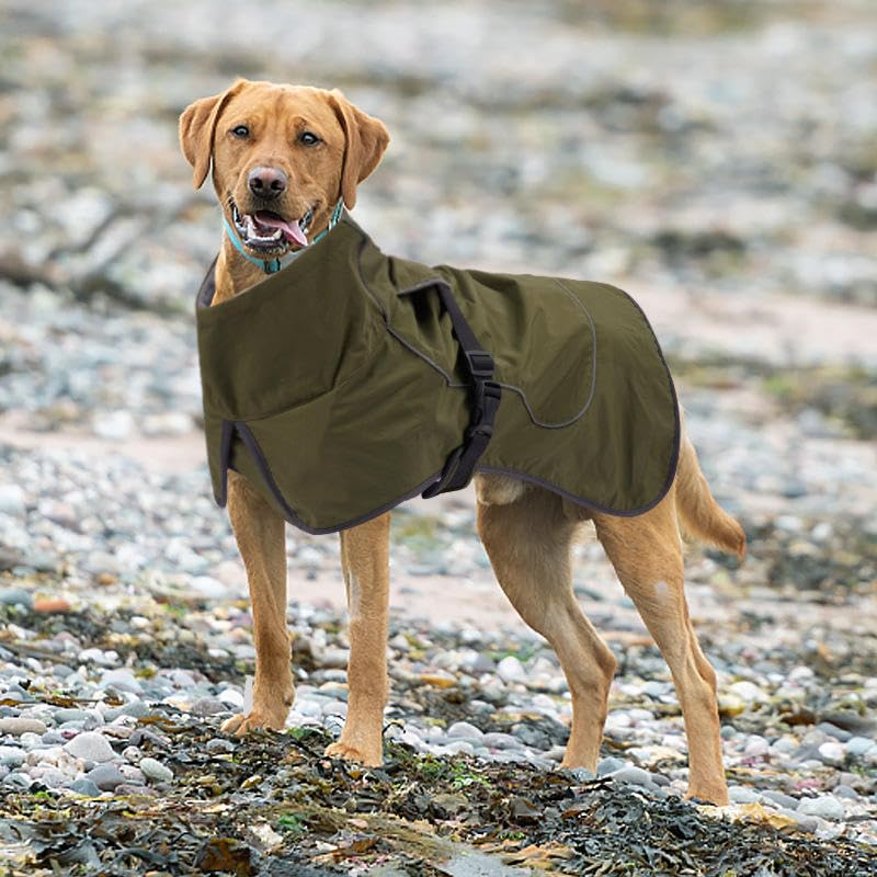 Waterproof & Windproof Dog Rain Coat with Reflective Strips - Winter Outdoor Dog Jacket with Back Zipper (Army Green, Small) - Perfect for Rainy Walks & Cold Weather Protection