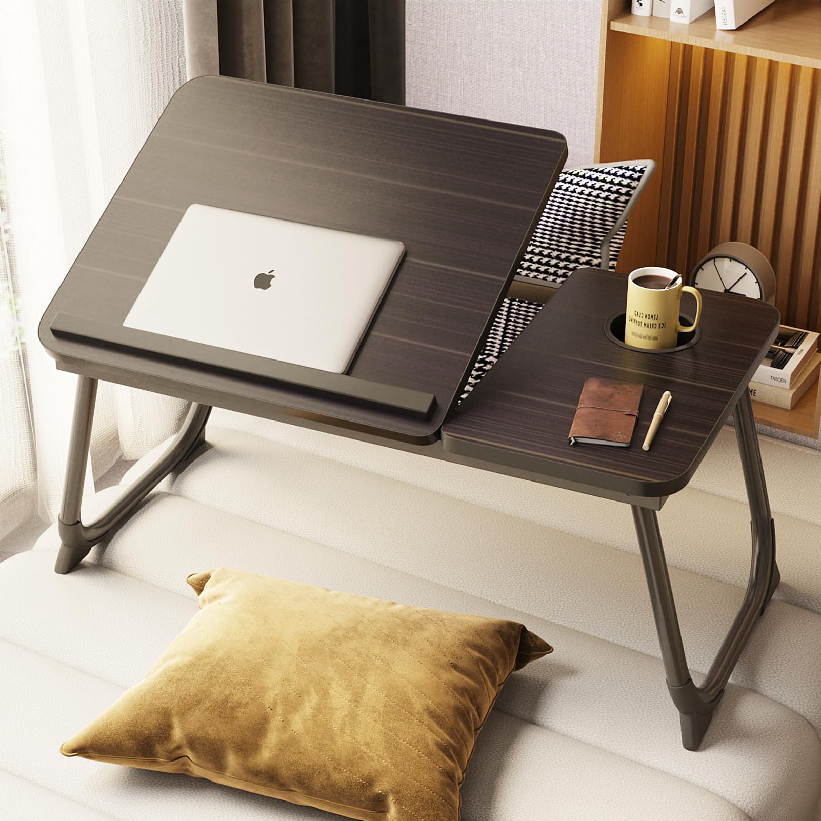 Adjustable Laptop Stand for Bed with Cup Holder - Ergonomic Height Adjustable Computer Desk, Portable & Sturdy Laptop Riser for Home, Office, Dorm, or Travel Use