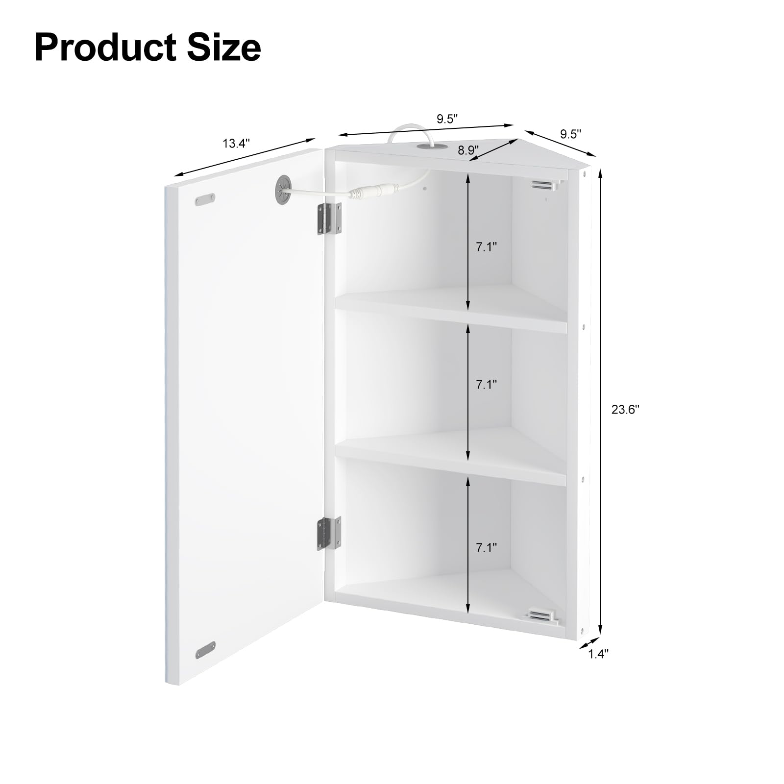 Corner Medicine Cabinet with LED Lights and Mirror - 14x24 Inch Small Wall Mounted Bathroom Cabinet in White - Perfect for Bathroom, Vanity, and Small Space Storage