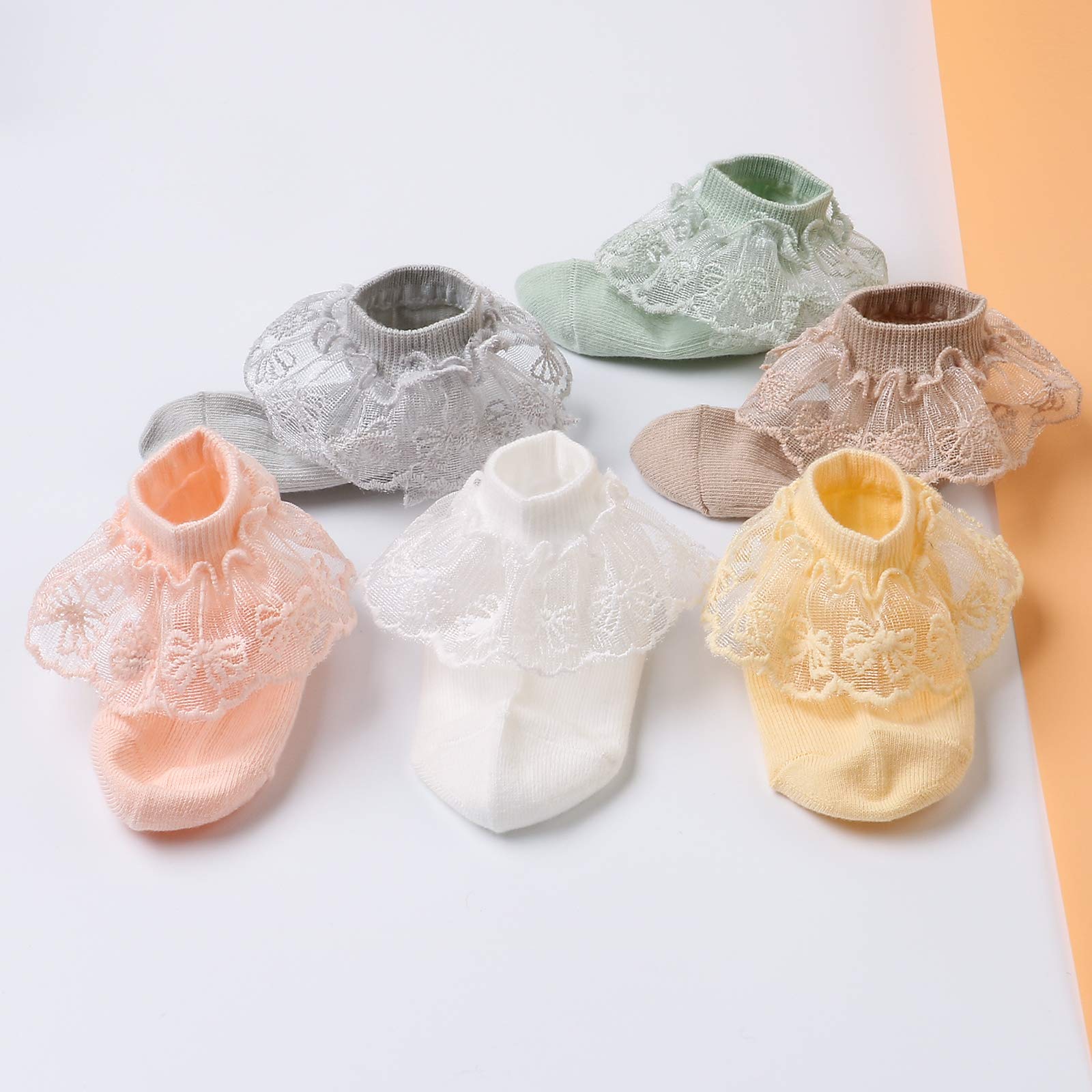 6 Pairs Baby Girls Socks - Newborn Ruffle Lace Cotton Socks for Princess - Soft Knit Frilly Socks for Infants & Toddlers - Perfect for Special Occasions, Photo Shoots & Daily Wear