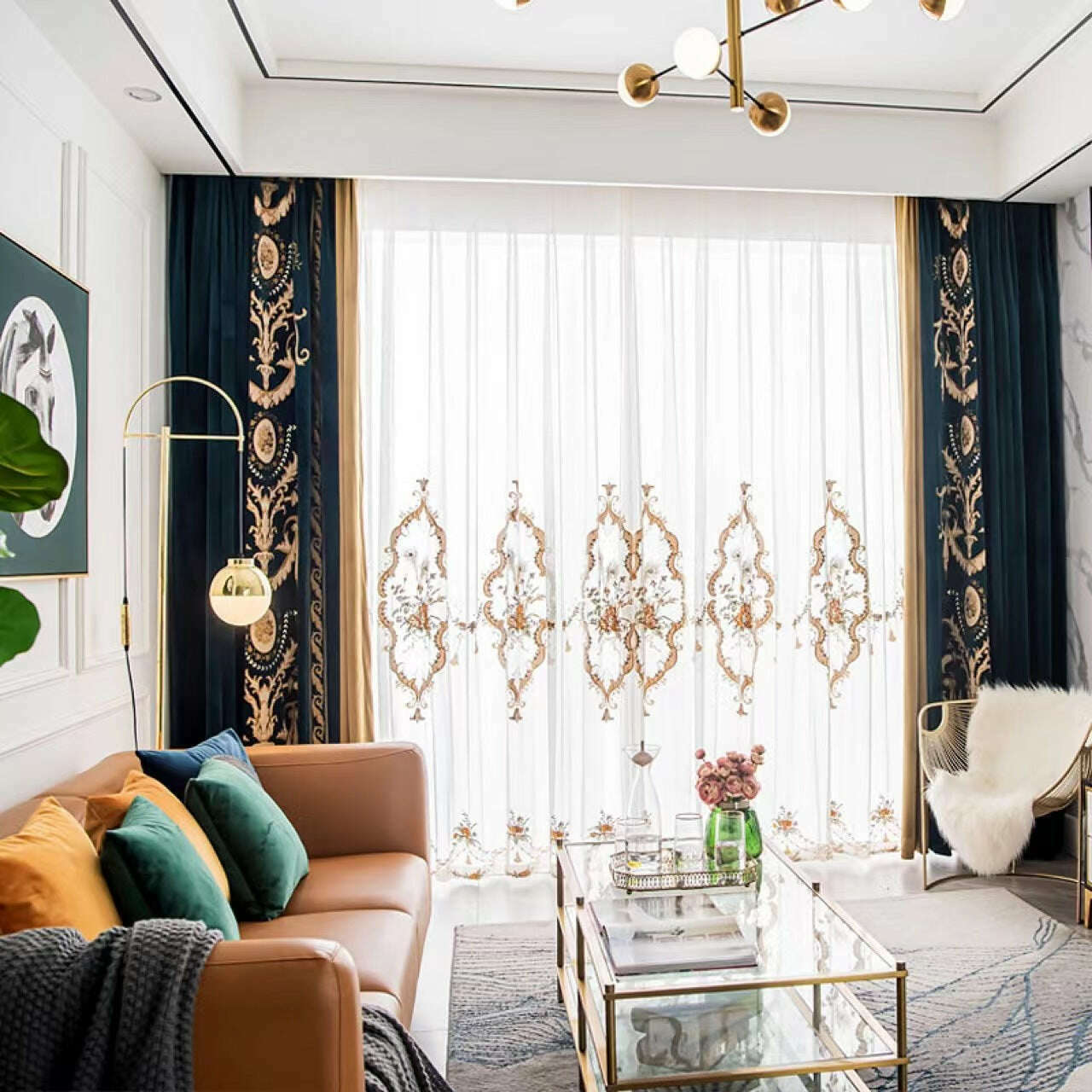 Luxury Embroidered Velvet Curtains in Teal - Elegant Blackout Drapes for Living Room & Bedroom - Premium Home Decor for Windows