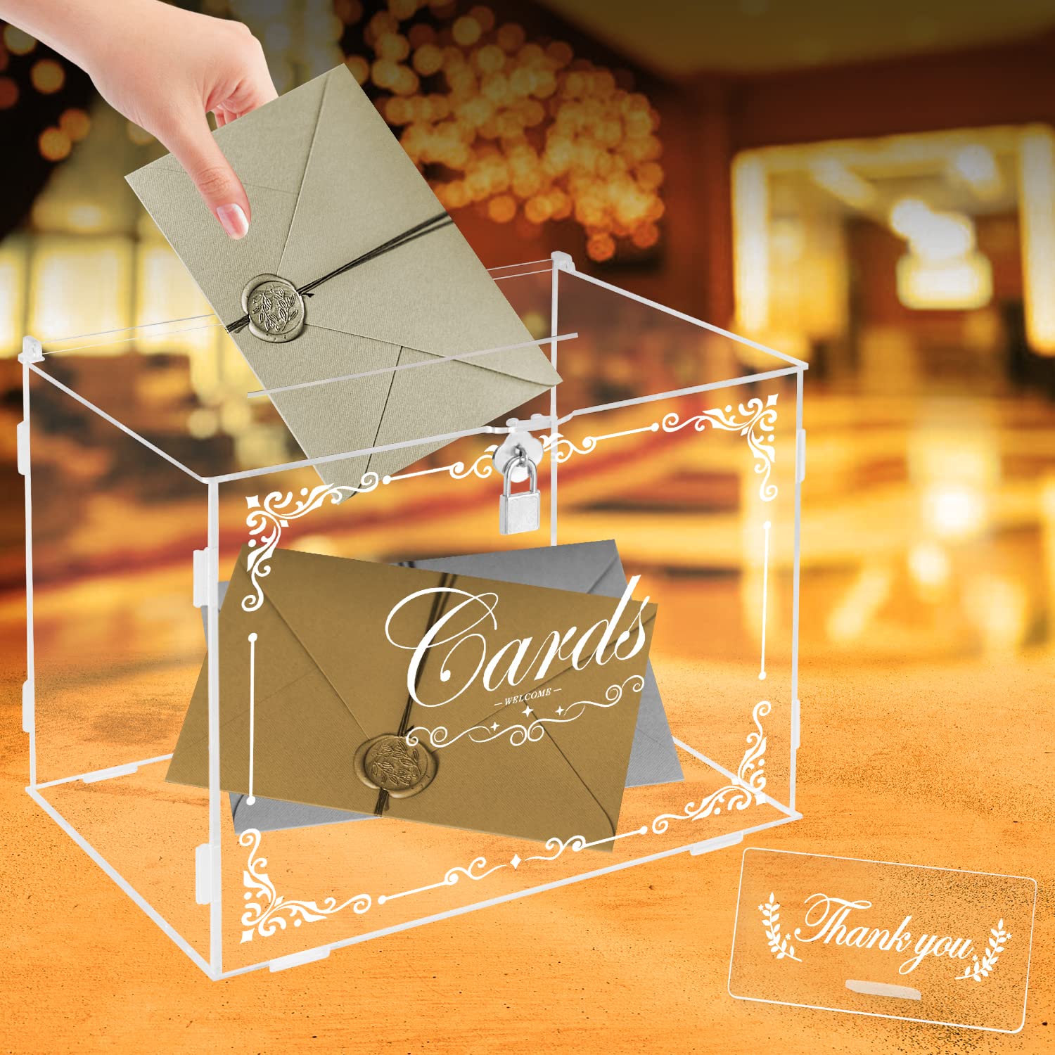 Ywlake Clear Acrylic Wedding Card Box with Lock & Slot - Money Gift Holder for Reception, Anniversary, Birthday Party & Baby Shower - Perfect for Events, Home Decor & Special Occasions