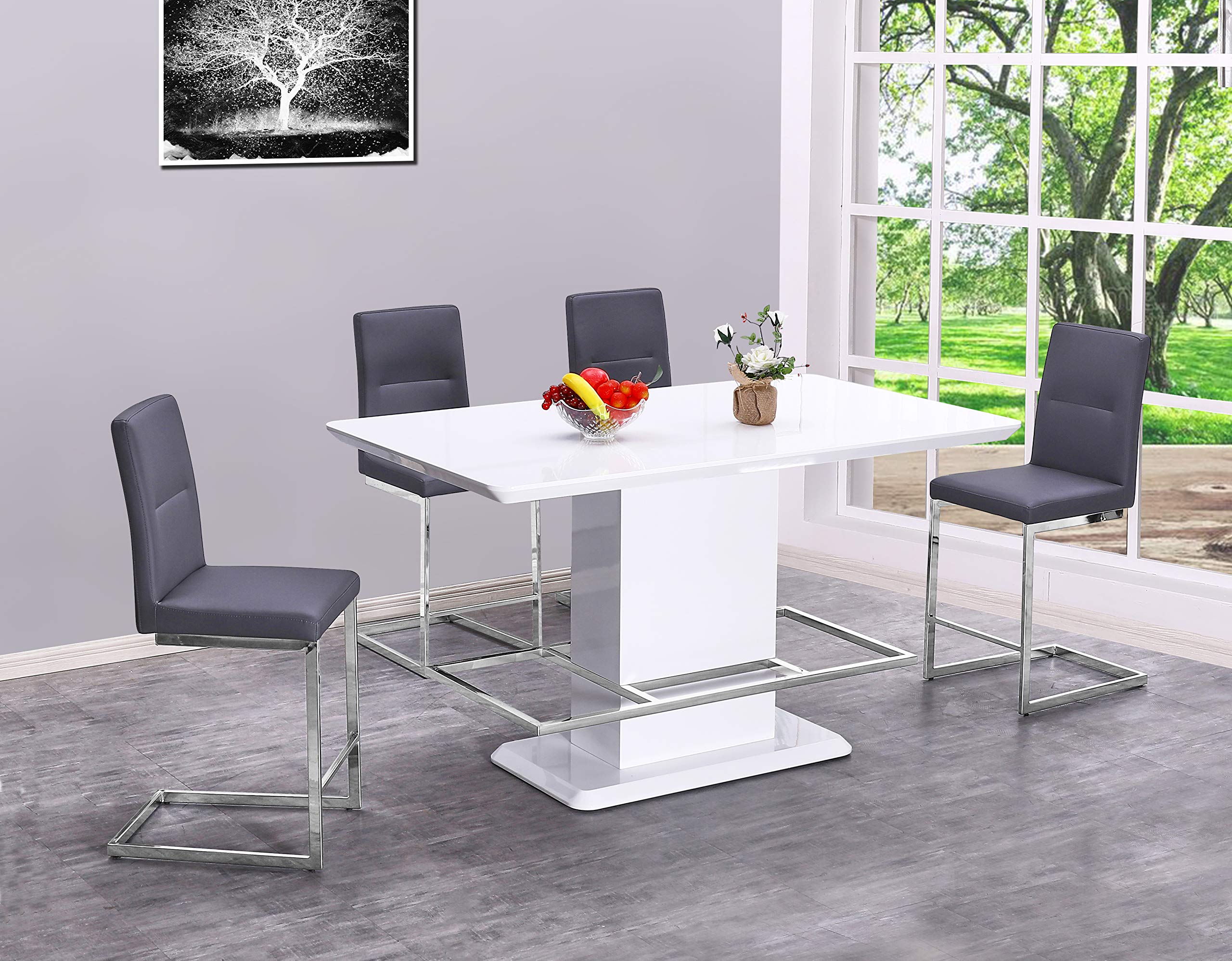 Premium Counter Height Bar Stools - Set of 2 White & High Gloss Gray Modern Kitchen Chairs for Breakfast Nook, Dining Room & Home Bar Seating