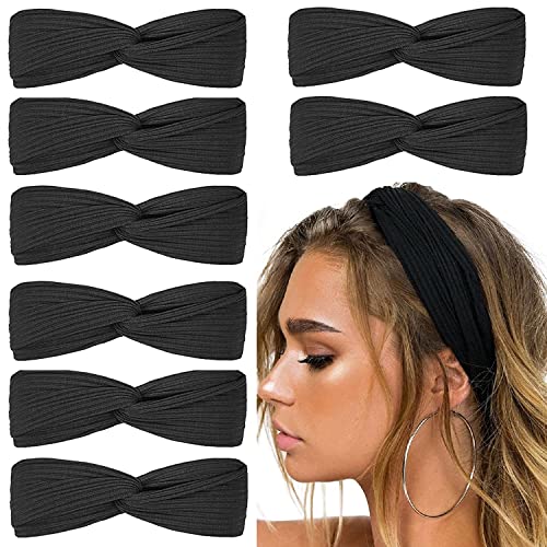 Huachi Black Headbands for Women - Twist Knot Fashion Hair Bands, Cute Hair Accessories for Workout, Yoga & Everyday Style
